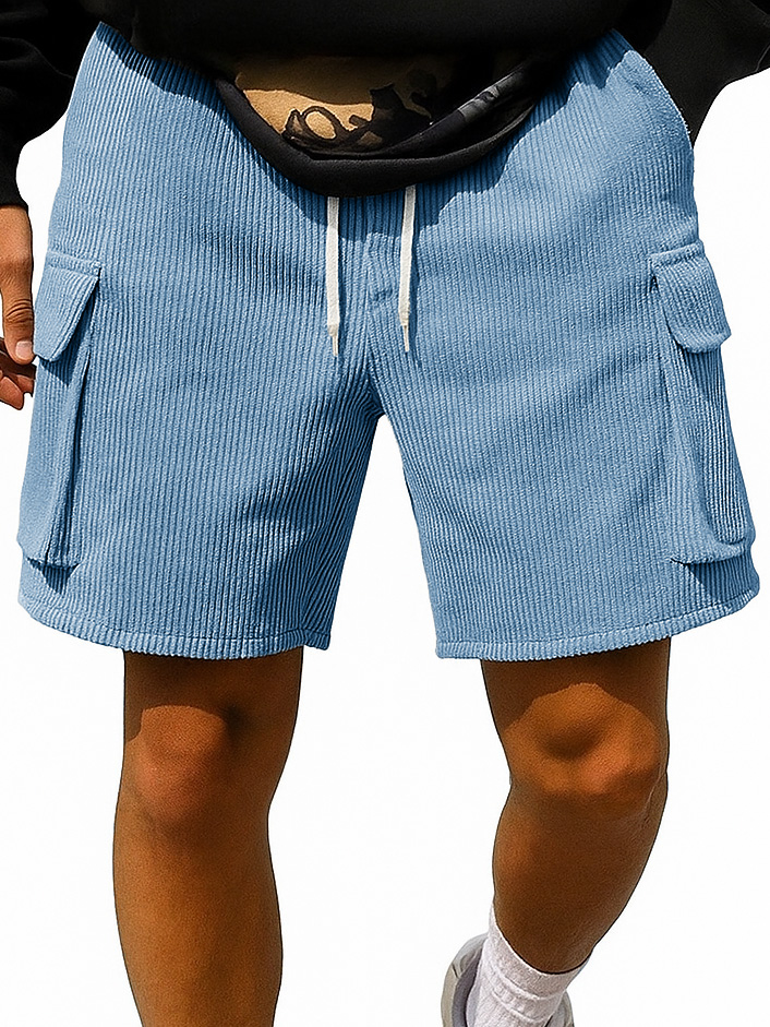 Men's Fashion Retro Outdoor Workwear Pocket Elastic Waist Drawstring Shorts