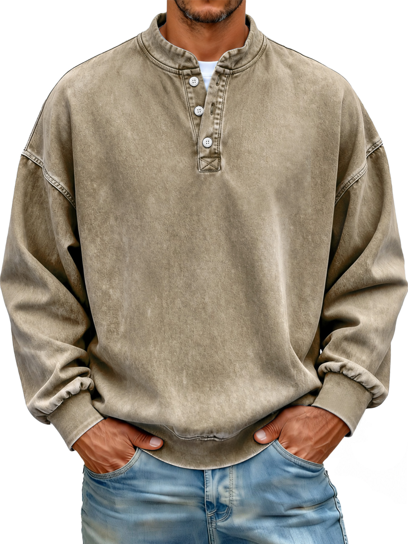 Men's Autumn/Winter Vintage Stand-Collar Button-Front Casual Sweatshirt