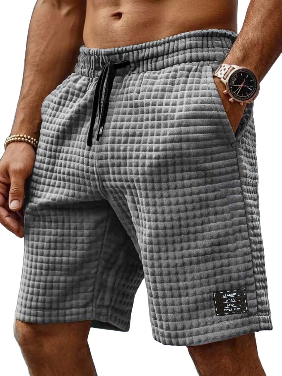 Men's Retro Waffle Embroidered Logo Casual Shorts