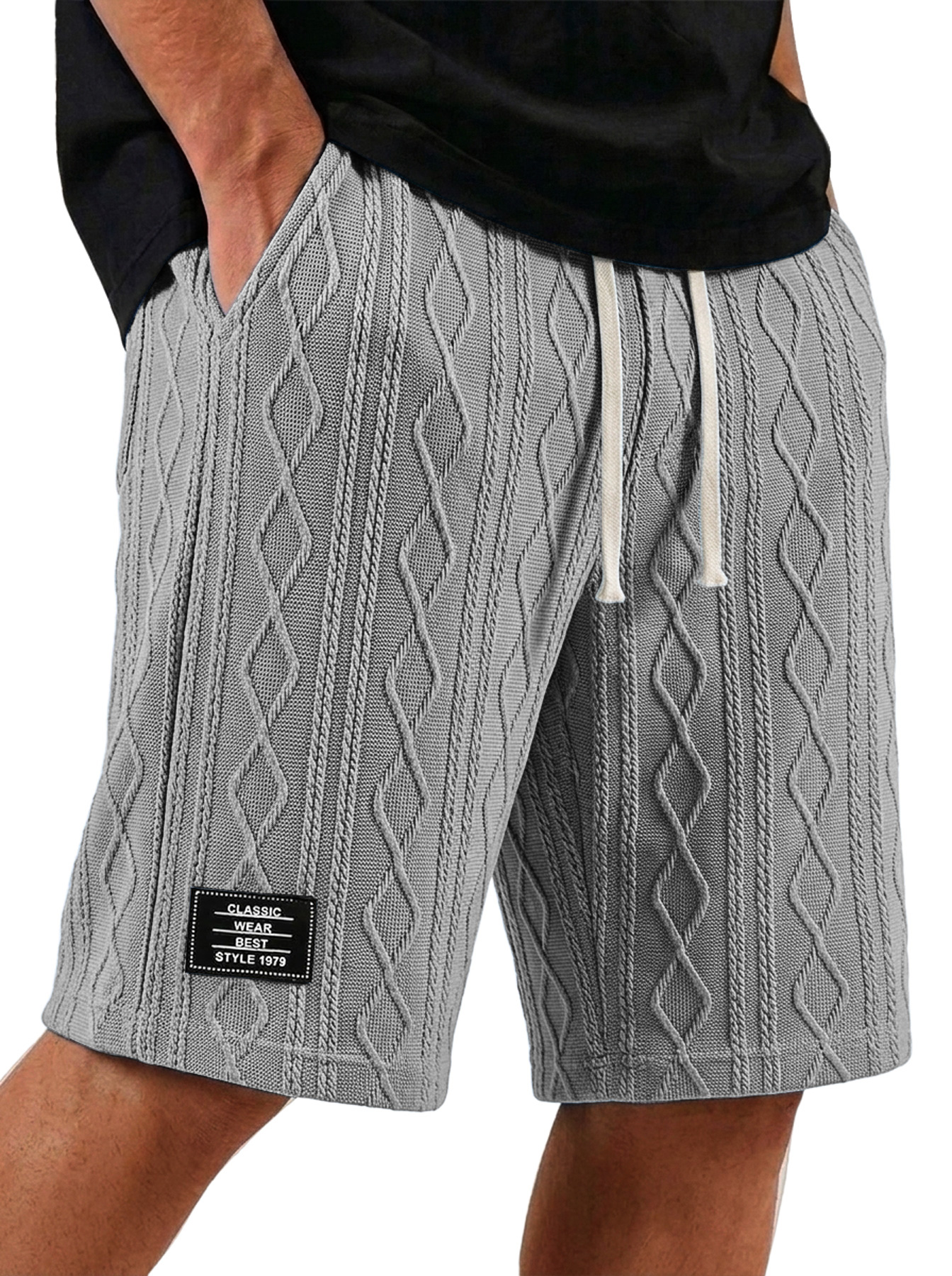 Men's Casual Jacquard Textured Embroidered Logo Loose Shorts