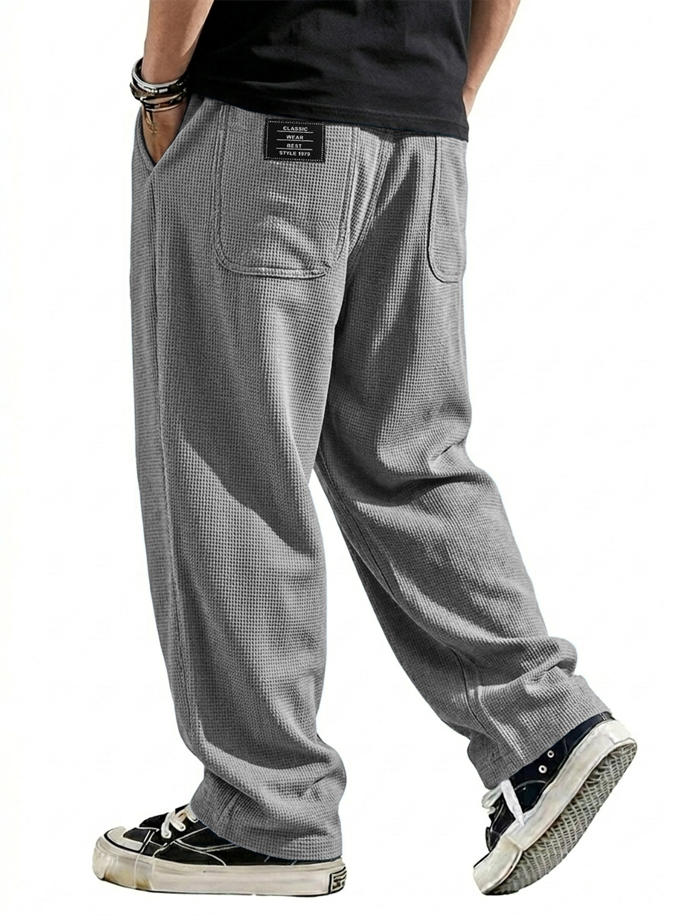 Men's Breathable Waffle-knit Embroidered Logo Casual Trousers