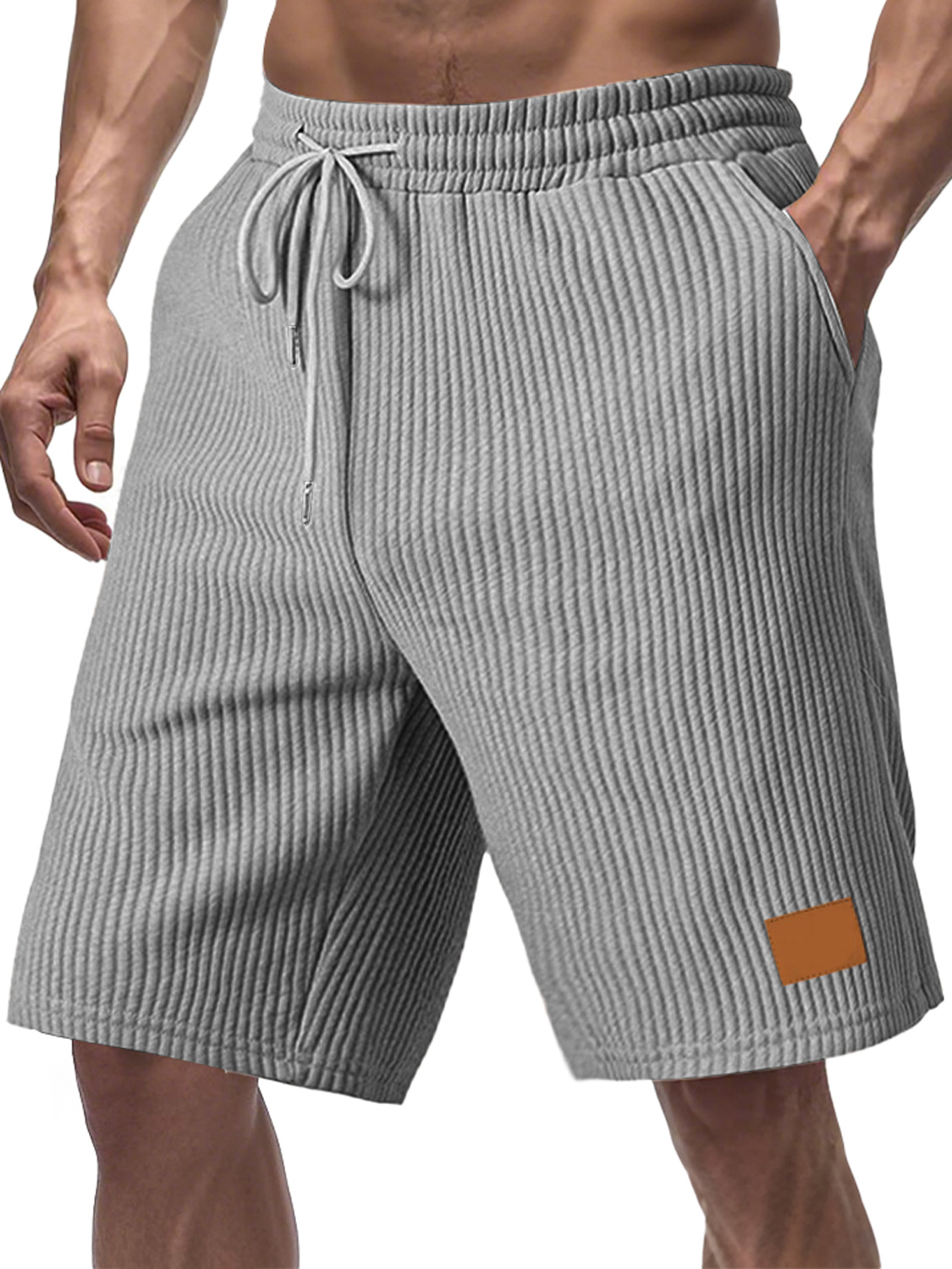 Men's Everyday Striped Embroidered Logo Drawstring Casual Shorts