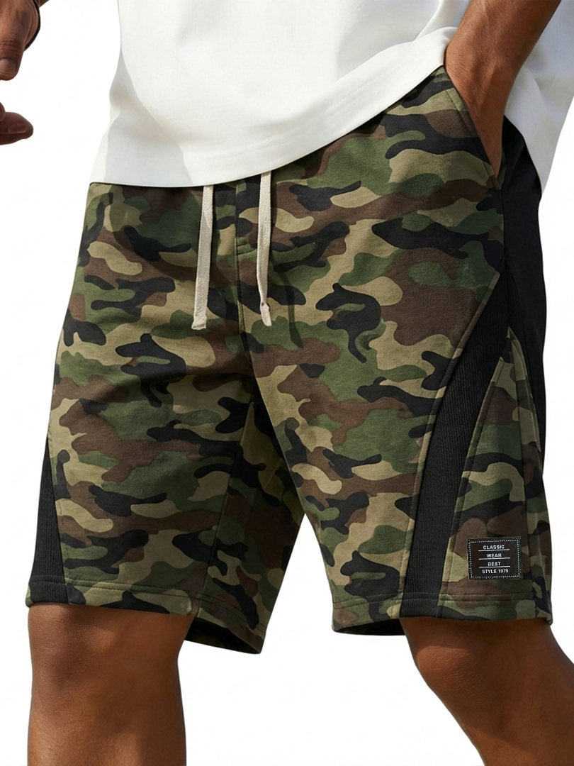 Men's Fashion Casual Deconstructed Design Color-Blocked Logo Shorts