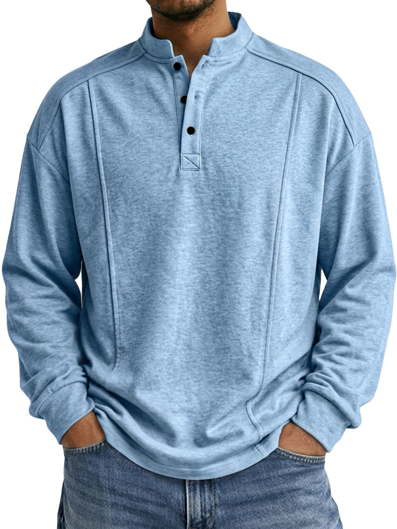 Men's Stand-up Collar Button-down Design Casual Long-sleeved Henley Shirt