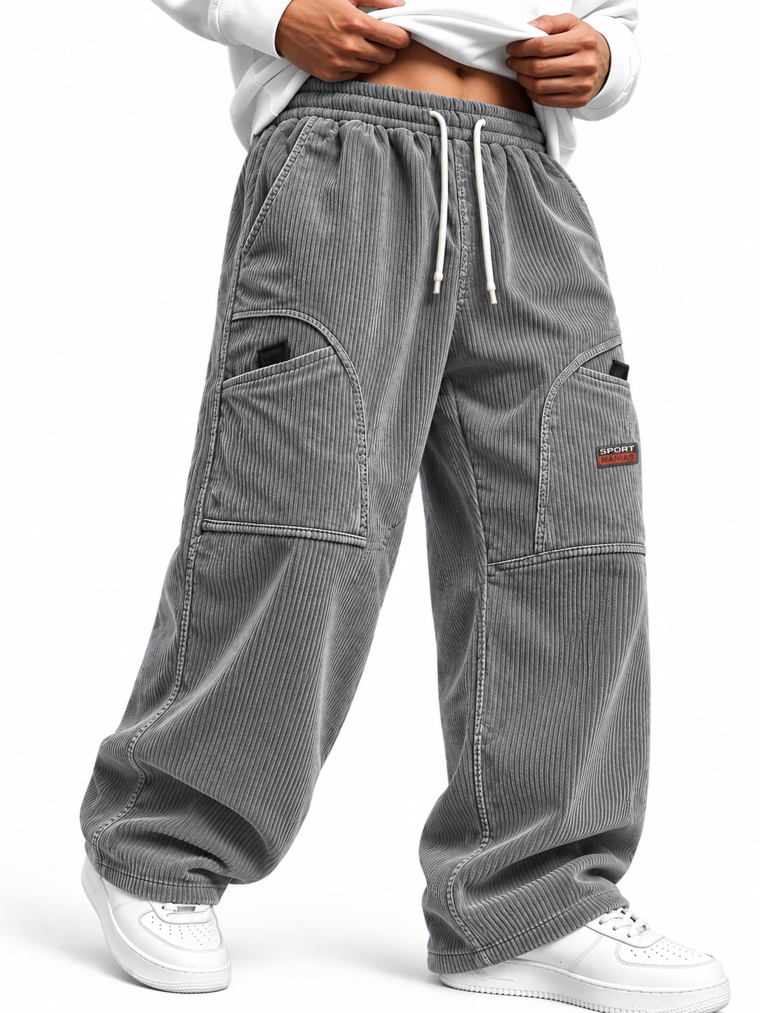 Men's Vintage-Style Drawstring Trousers with Pockets