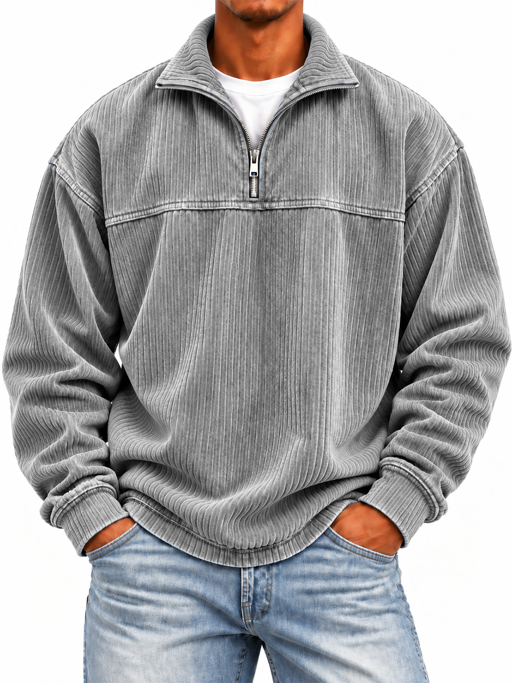 Men's Ribbed Long-sleeve Mock-neck Sweatshirt