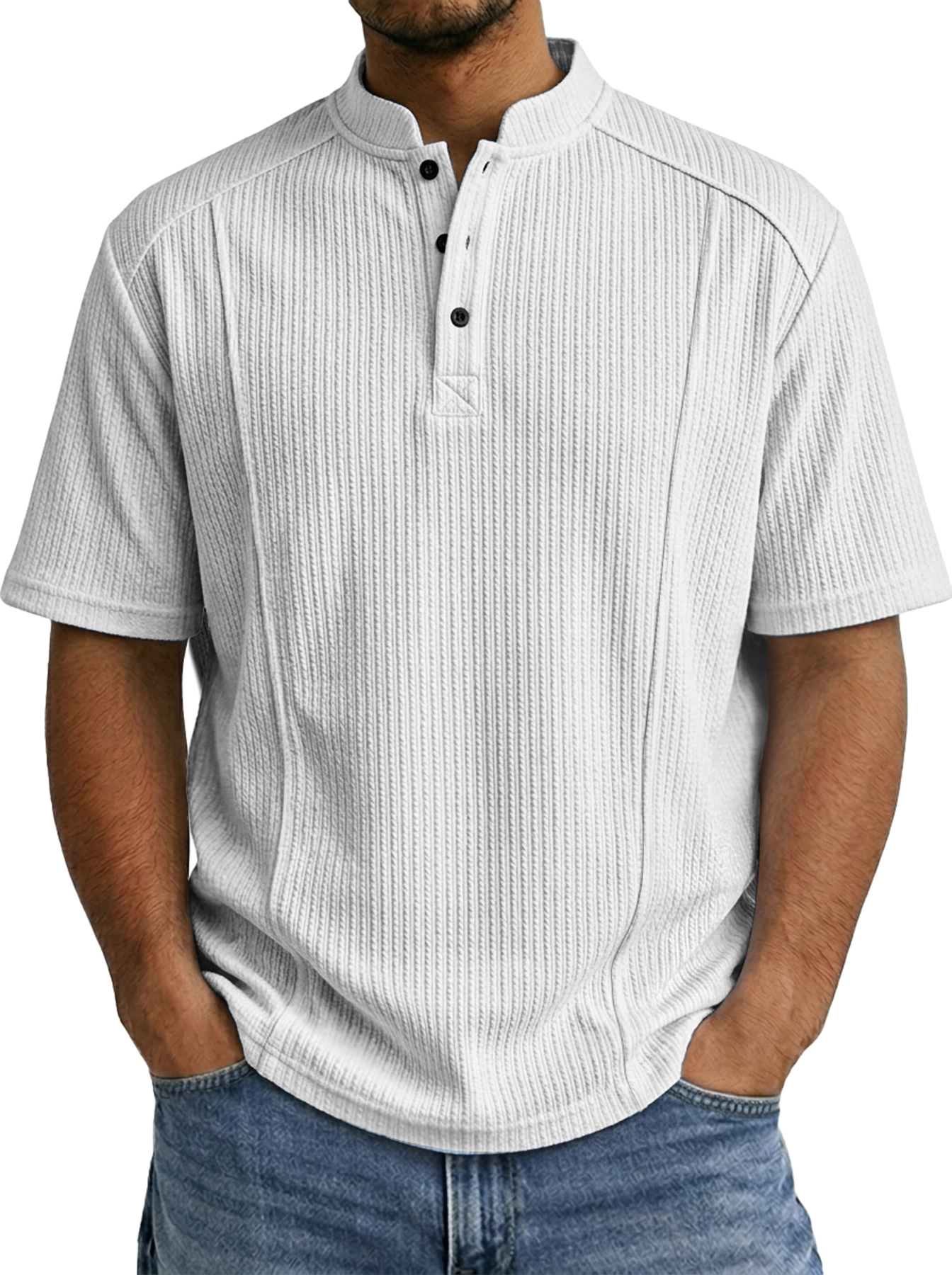 Men's Everyday Ribbed Deconstructed Design Casual Short-sleeved Henley Shirt
