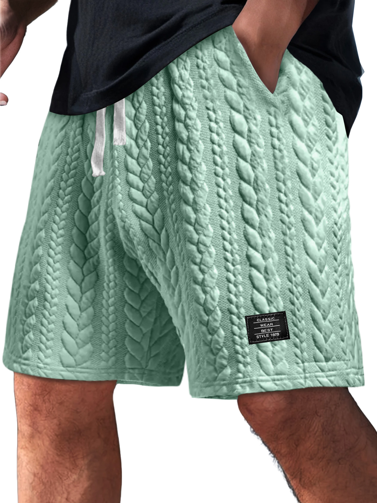 Men's Daily Twist Texture Embroidered Logo Loose Solid Color Shorts