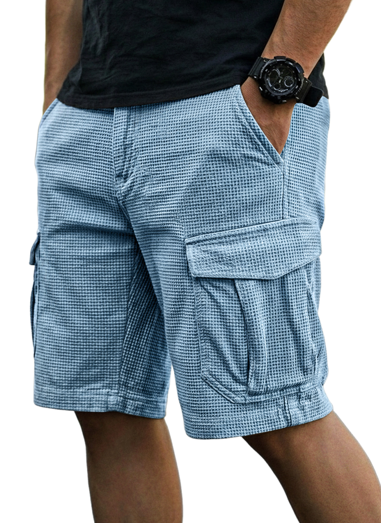Men's Casual Waffle-Knit Multi-Pocket Cargo Shorts
