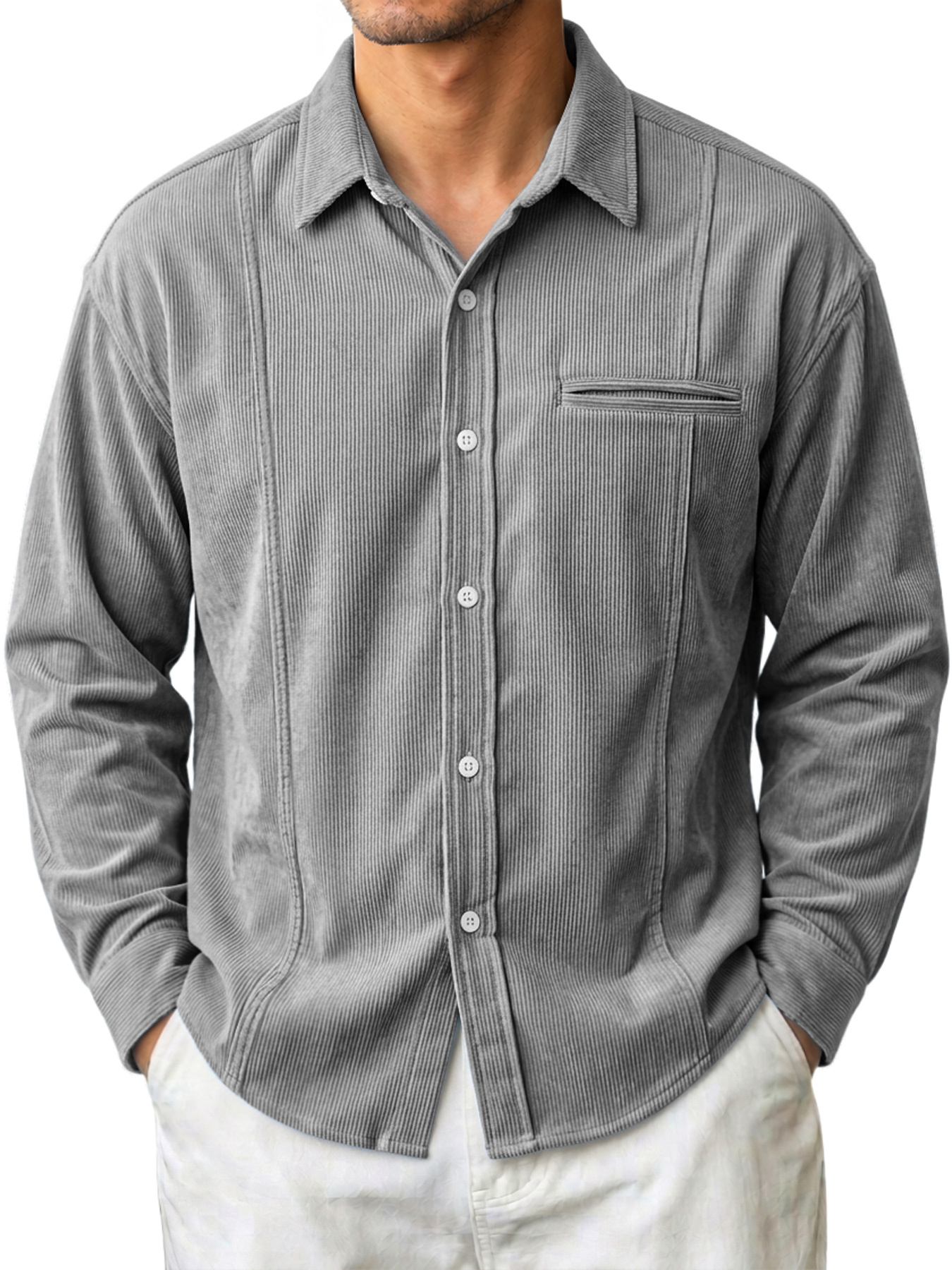 Men's Deconstructed Corduroy Casual Long-Sleeve Shirt