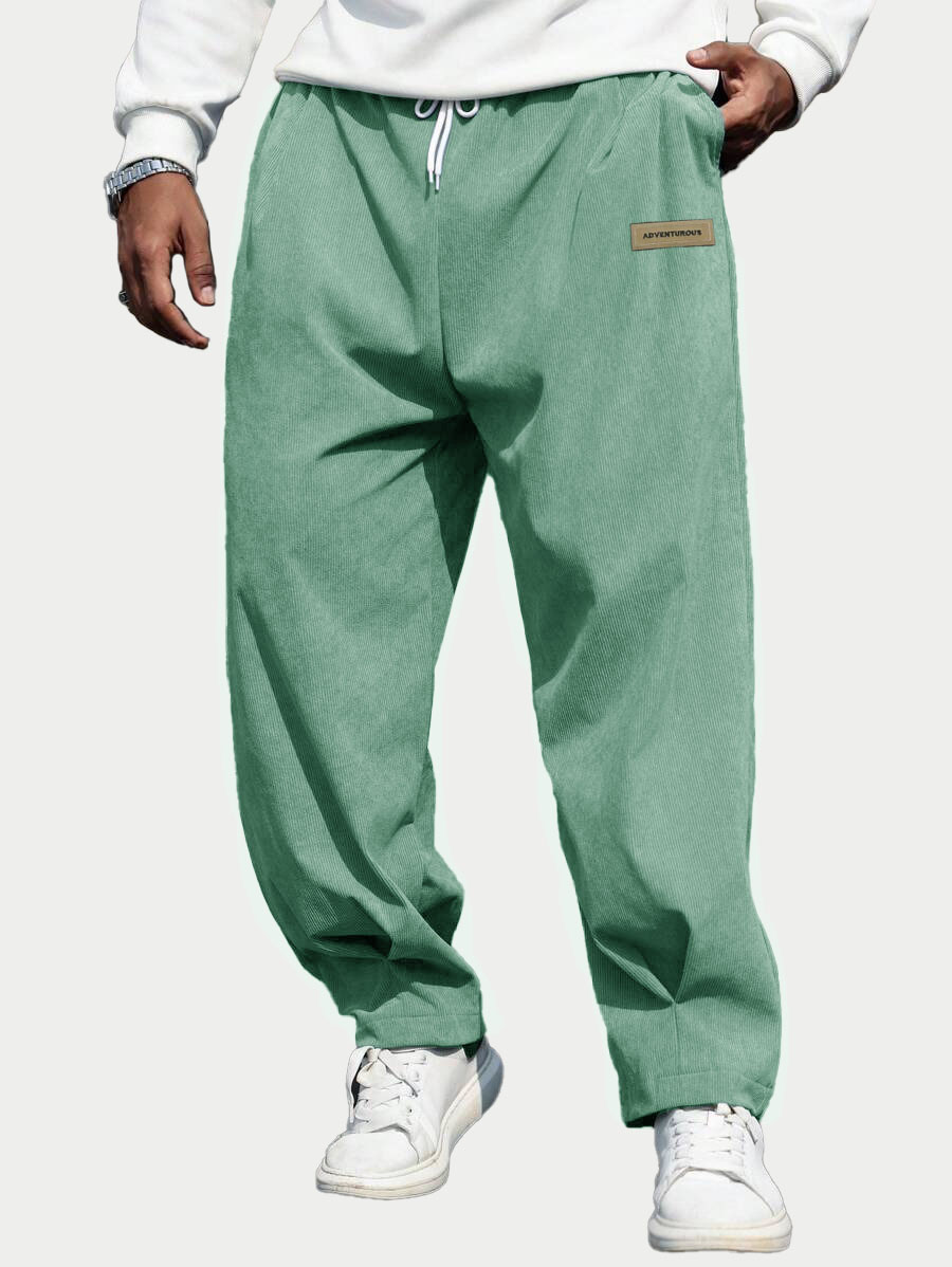 Men's Fashion Casual Sports Corduroy Fabric Logo Embroidered Pocket Trousers 
