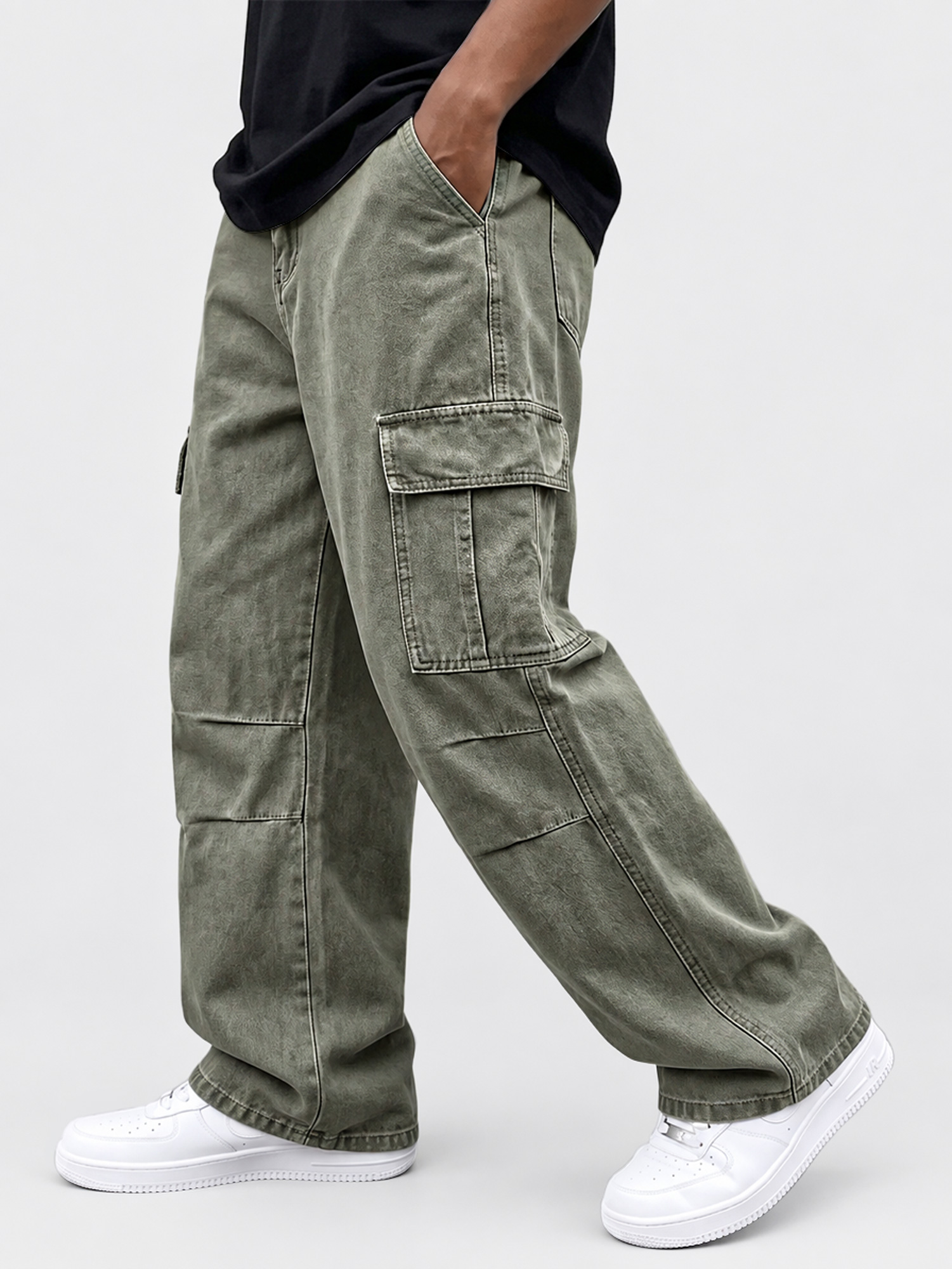 Men's Vintage-Style Distressed Washed 100% Cotton Casual Workwear Trousers
