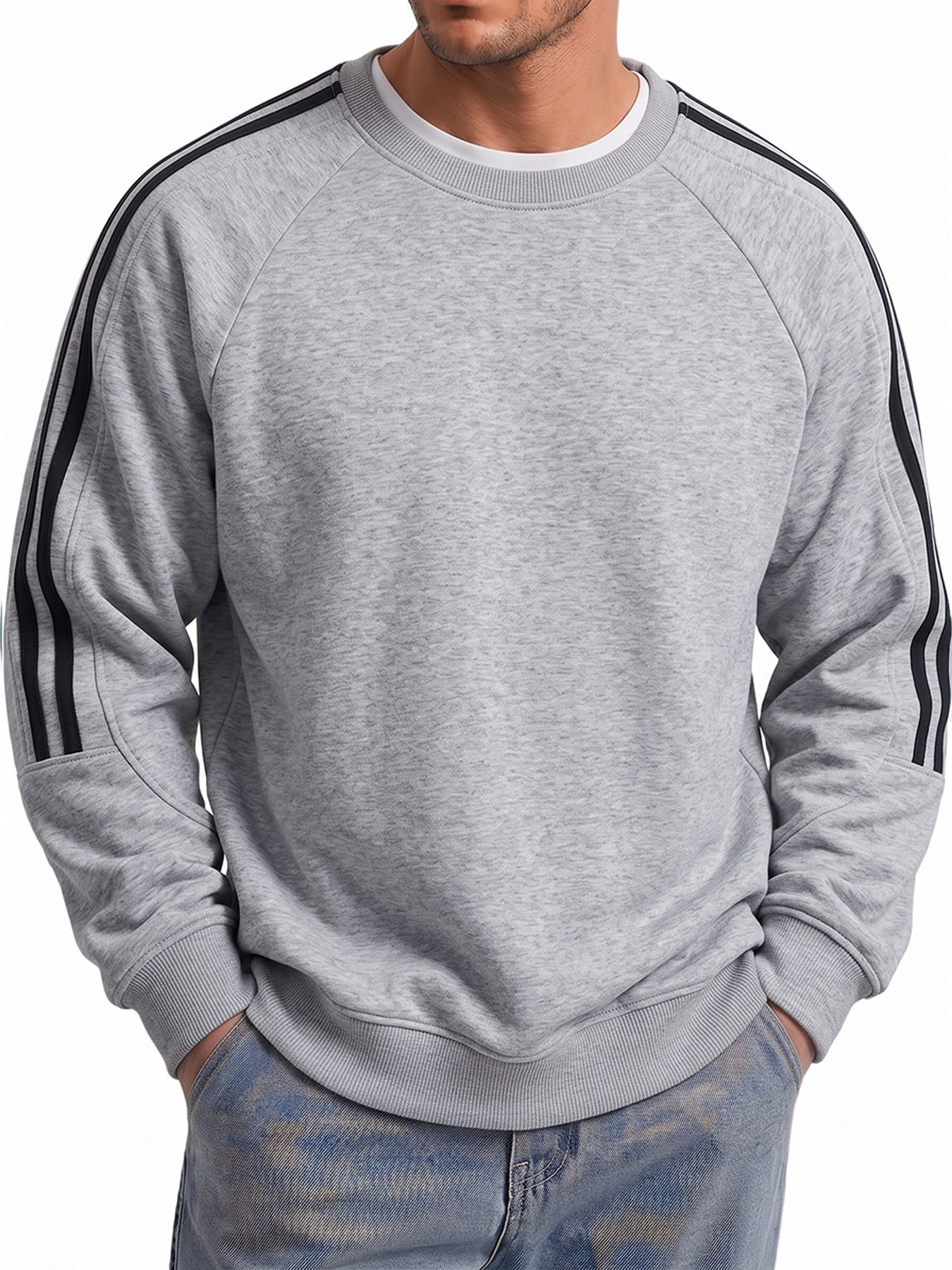 Men's Autumn/Winter Comfortable Crew-Neck Sweatshirt with Panel Design