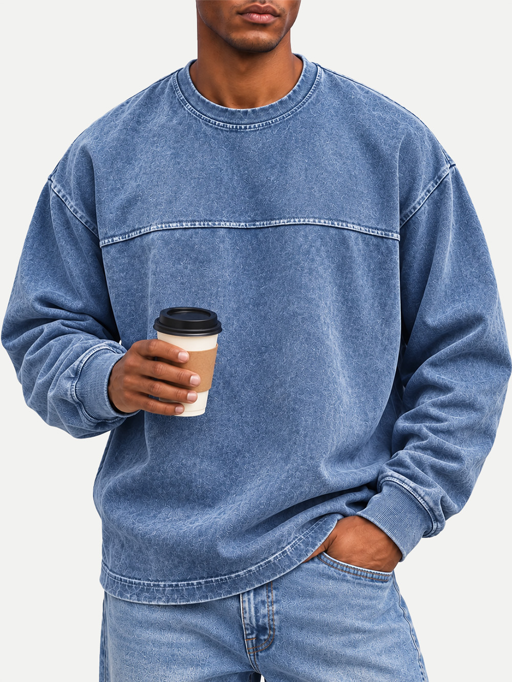 Men's Casual Long-Sleeve Crew-Neck Color-Block T-Shirt