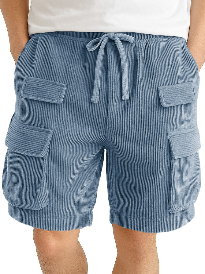 Men's Fashion Retro Outdoor Workwear Pocket Elastic Waist Drawstring Shorts