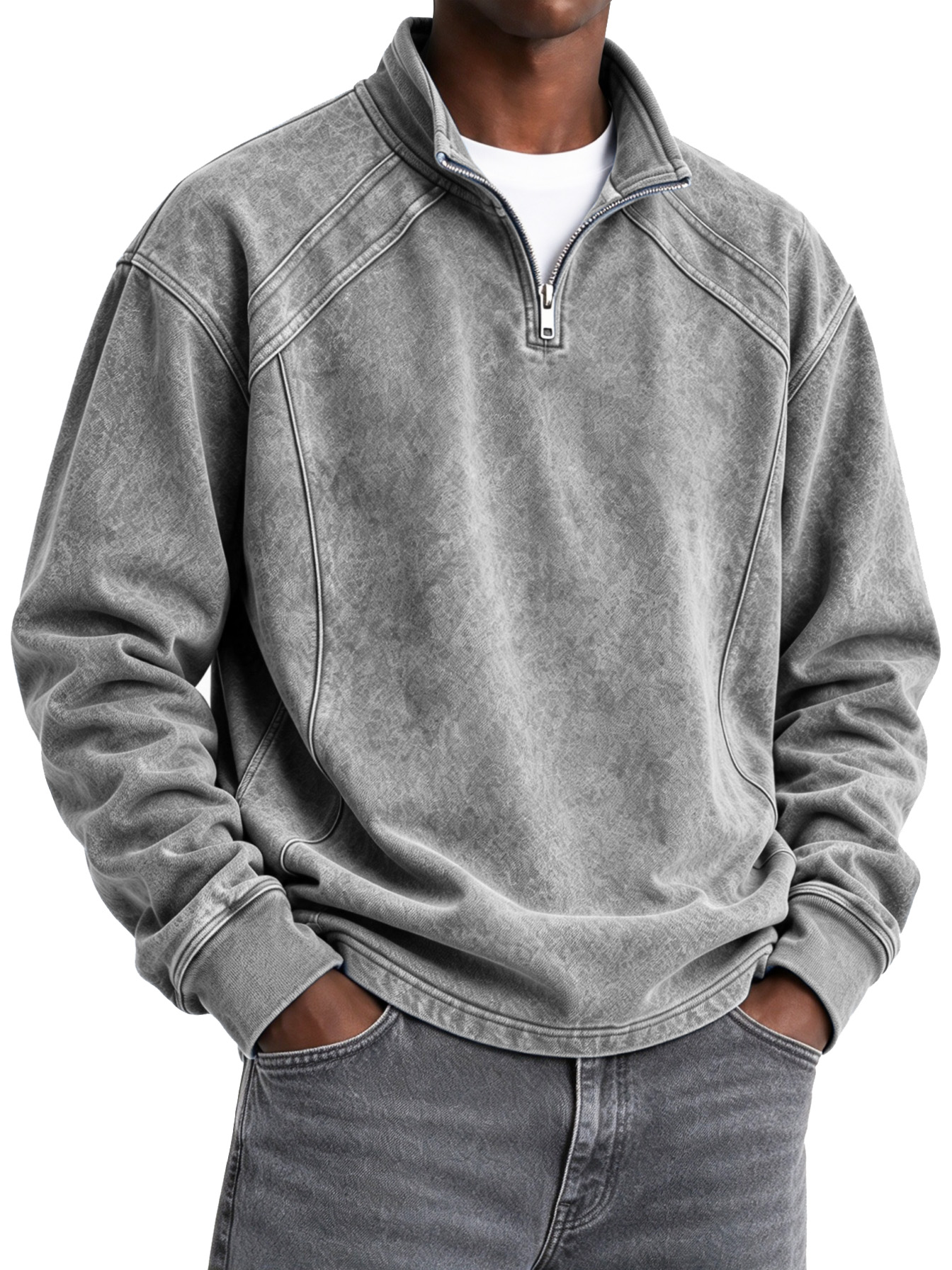Men's Stylish Color-block Mock-neck Sweatshirt