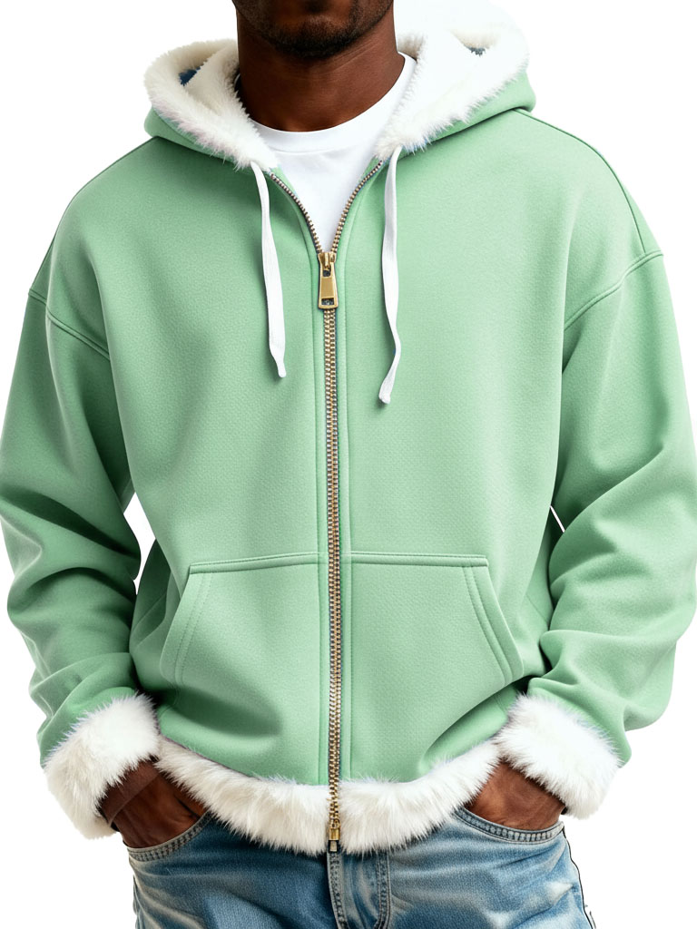 Christmas Fashionable Casual Plush Zipper Long-Sleeve Hooded Jacket
