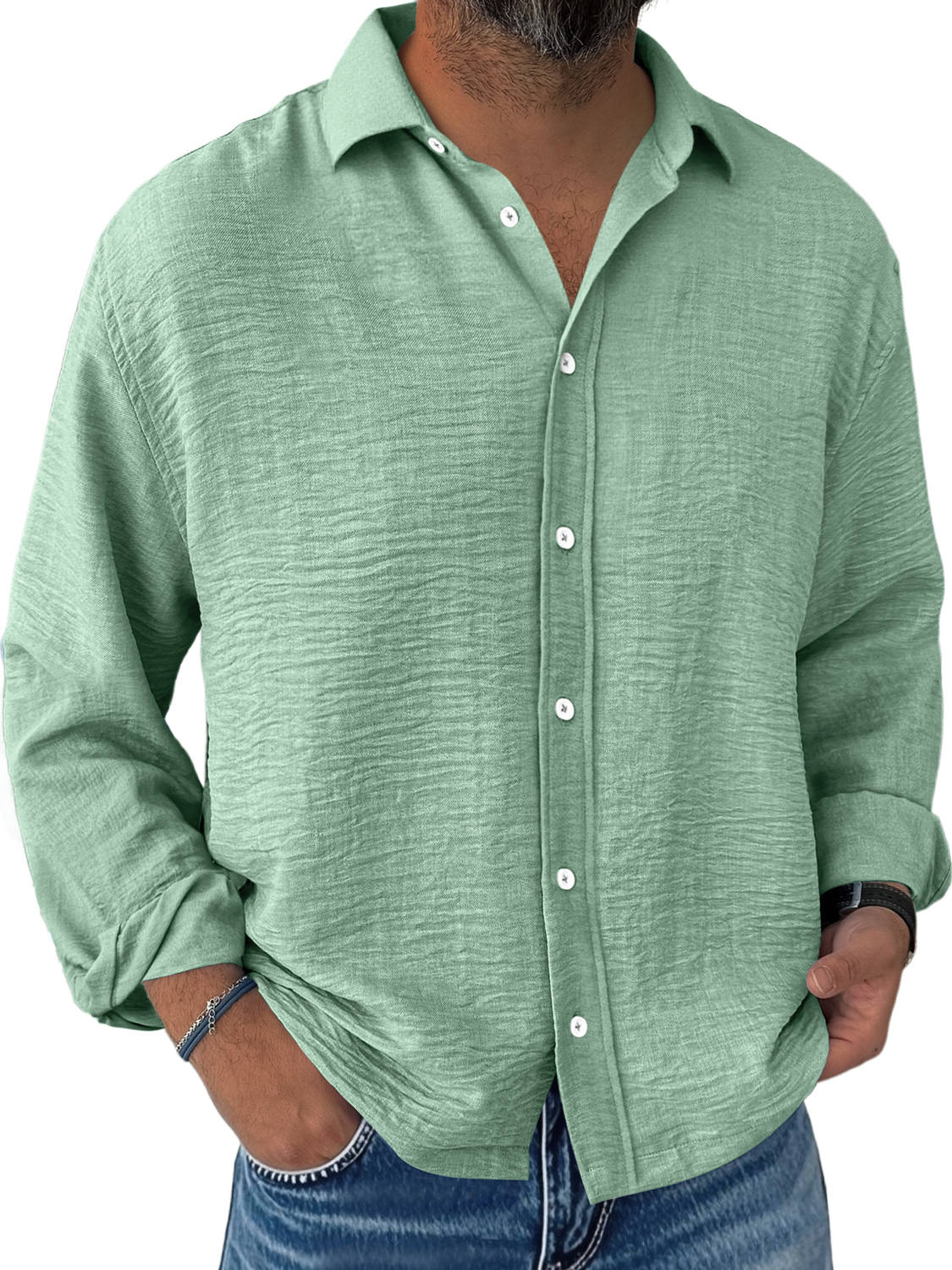 Men's Daily Loose Casual Breathable Solid Color Button Short-sleeved Shirt