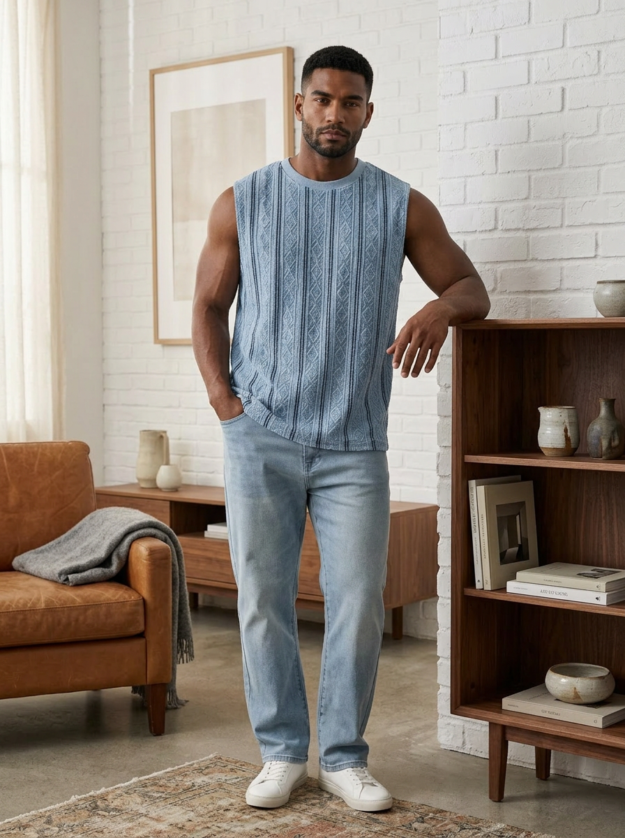 Men's Casual Textured Breathable Crew Neck Sleeveless Vest