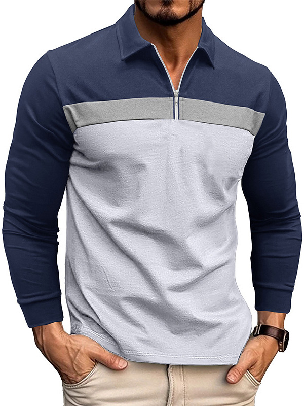 Men's Casual Lapel Color Block Cotton POLO Shirt