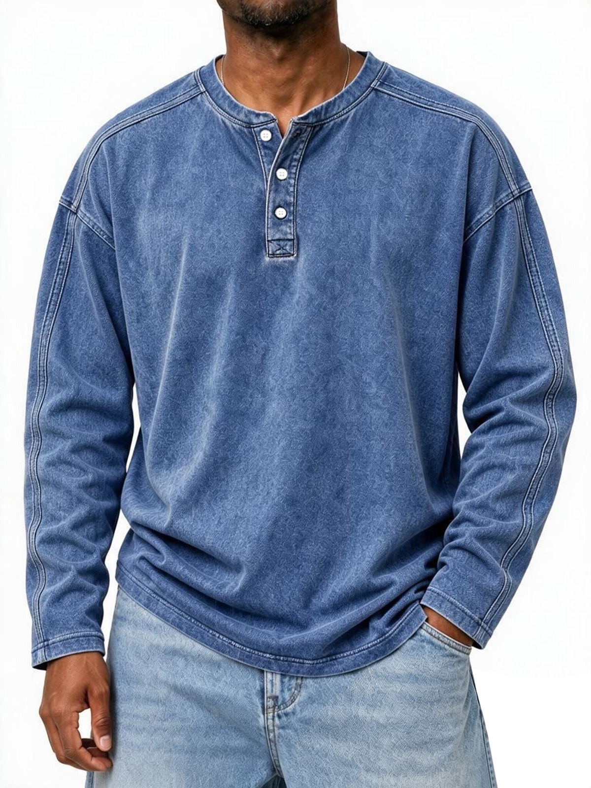 Men’s Vintage-Washed Relaxed-Fit Henley Long-Sleeve Tee