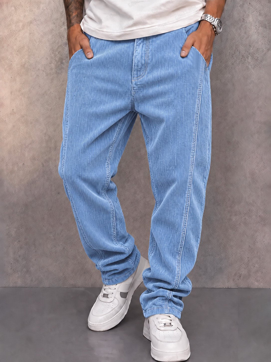Men's Casual Corduroy Trousers with Minimalist Stitching and Panel Details