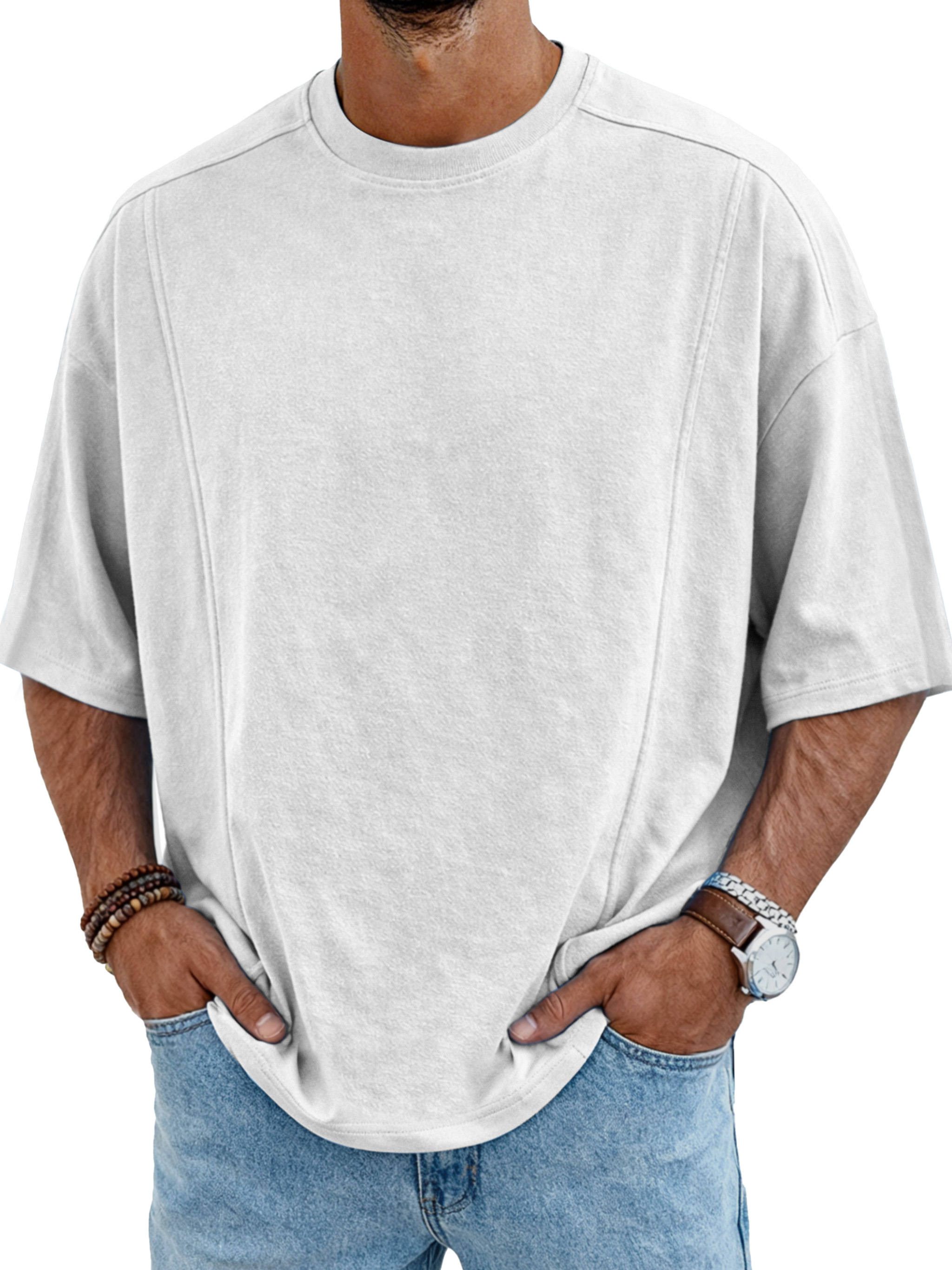 Men's Simple Deconstructed Design Round Neck Short-sleeved T-shirt