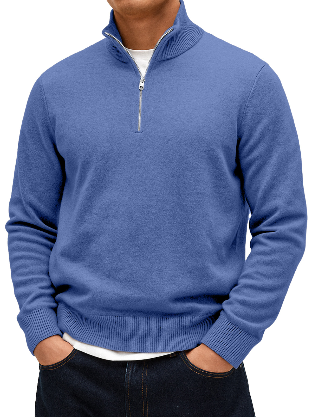 Men's Solid Color Comfortable Stand Collar Zipper Warm Sweater