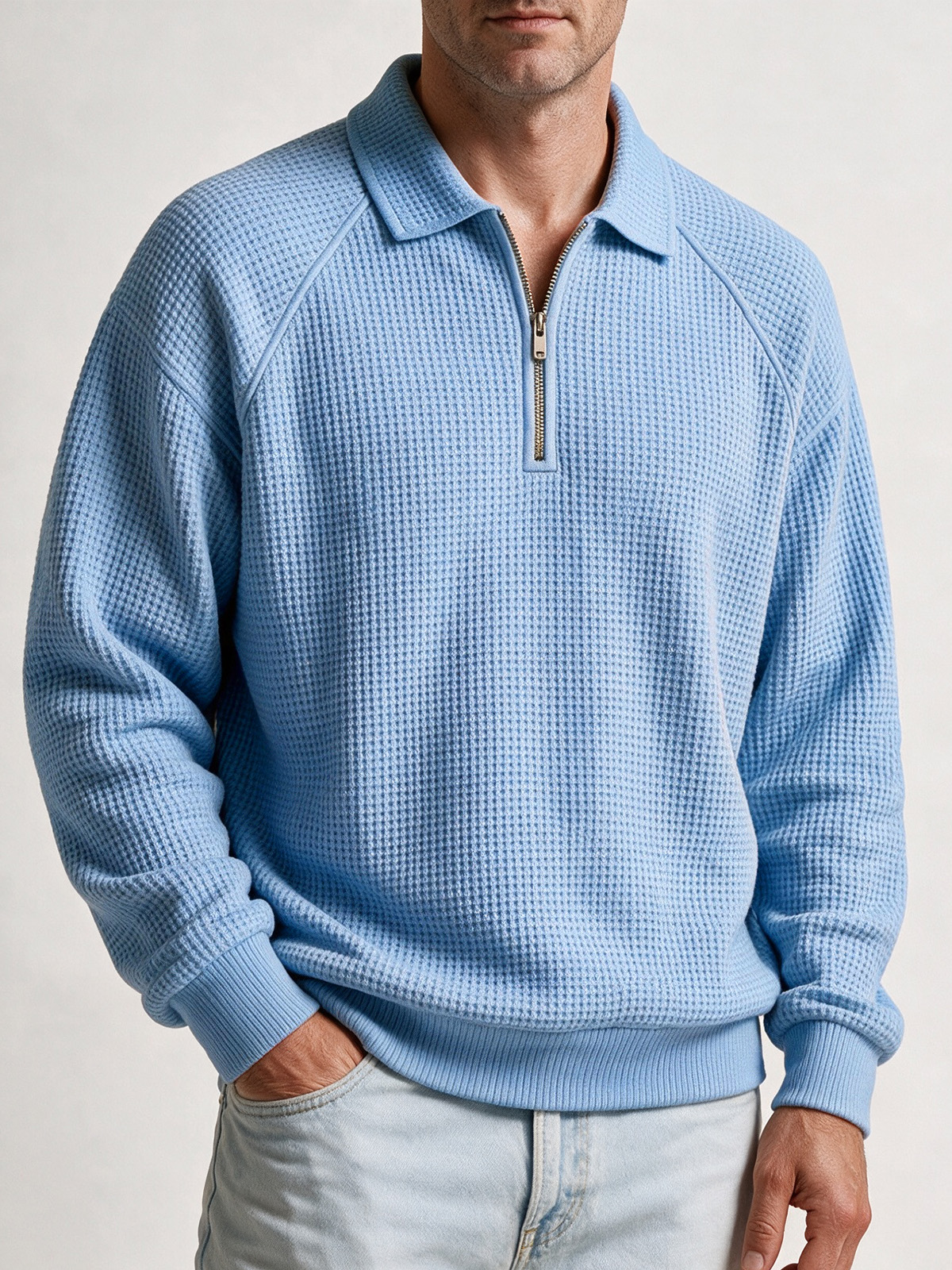Men's Waffle-Knit Quarter-Zip Polo Sweatshirt