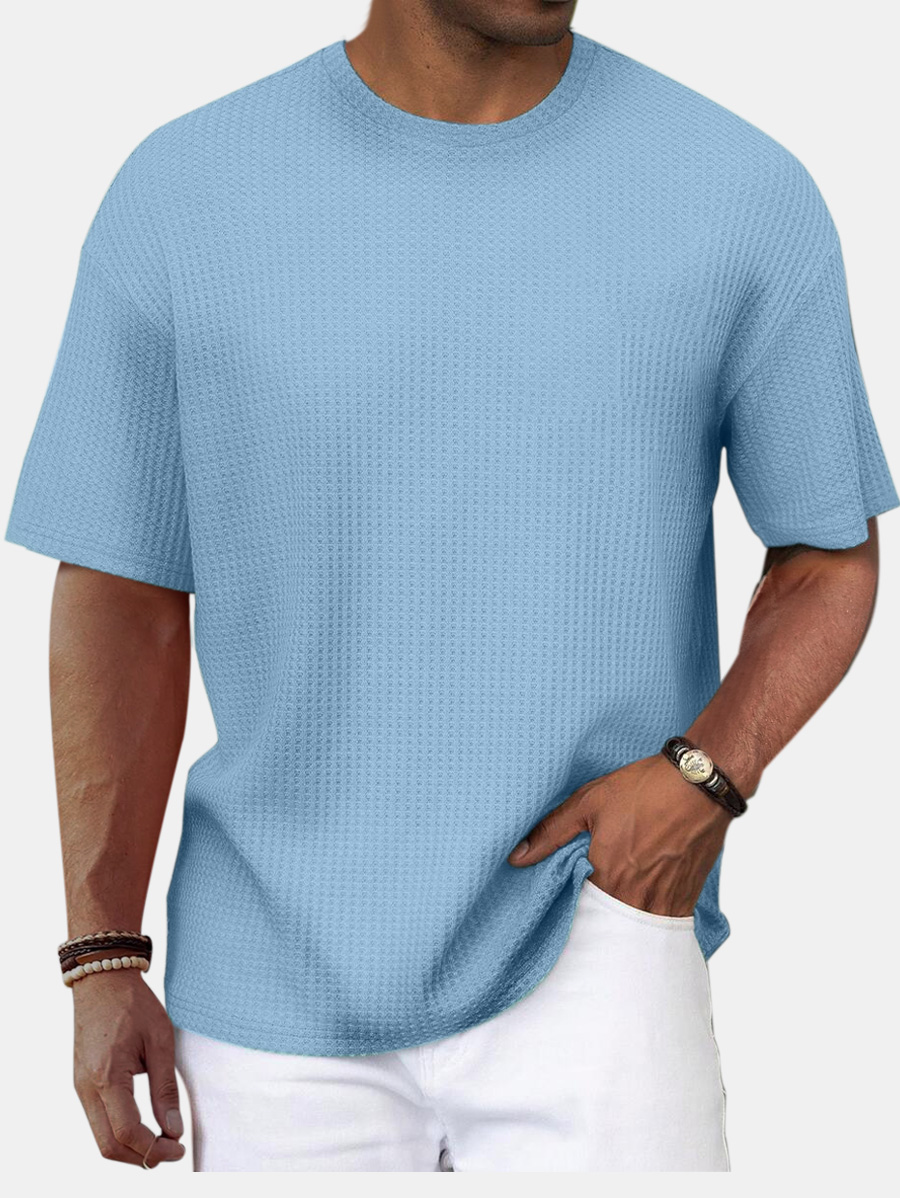 Men's Summer Casual Wave Pattern Solid Color Short Sleeve T-shirt