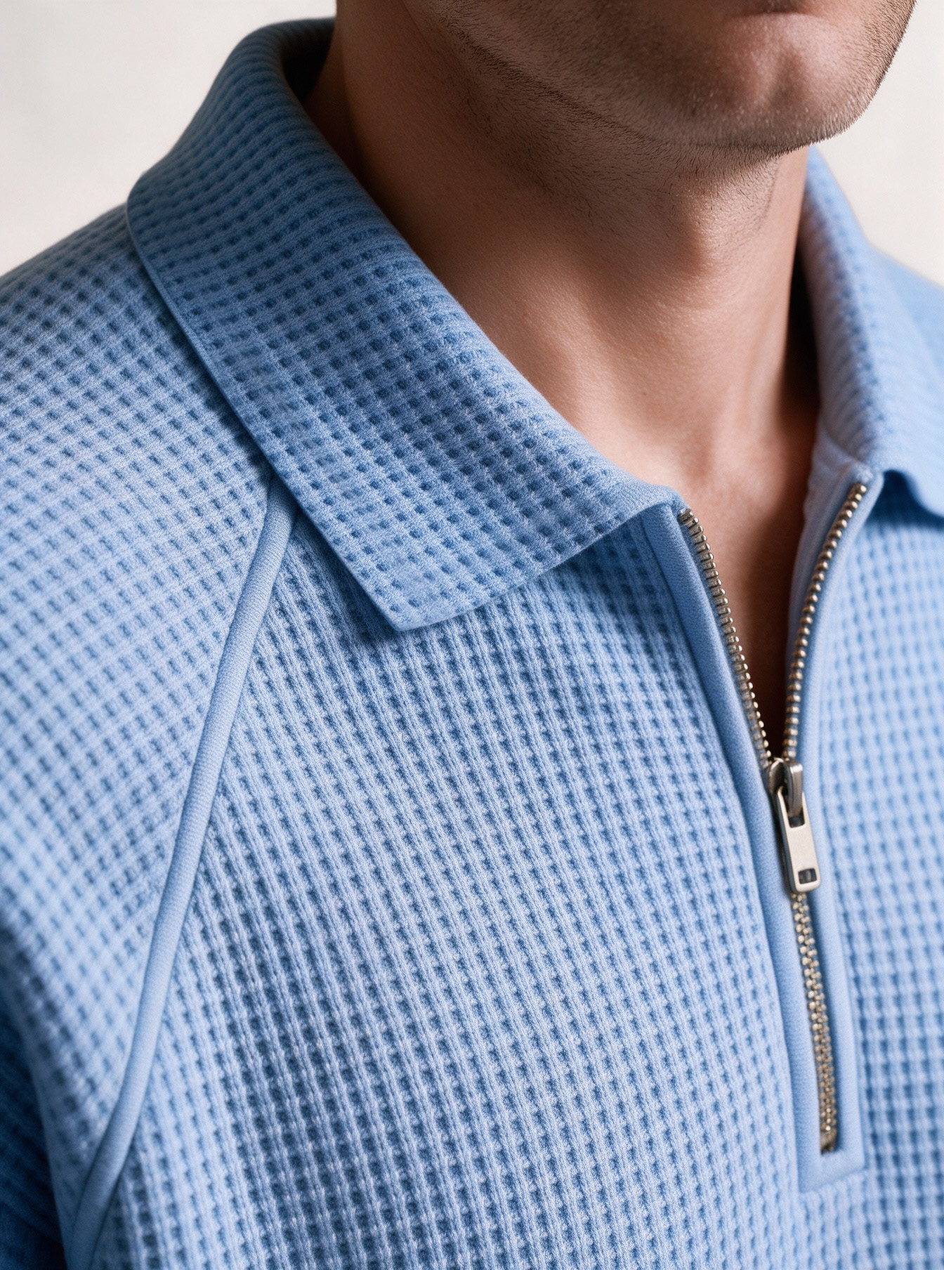 Men's Waffle-Knit Quarter-Zip Polo Sweatshirt