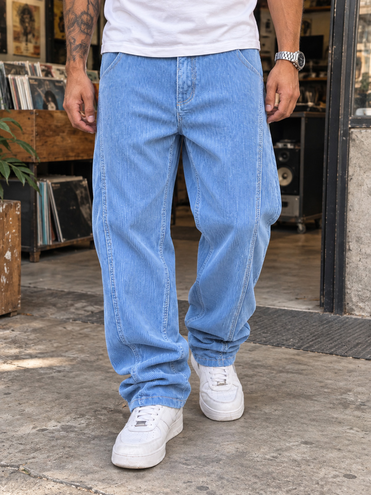Men's Casual Corduroy Trousers with Minimalist Stitching and Panel Details