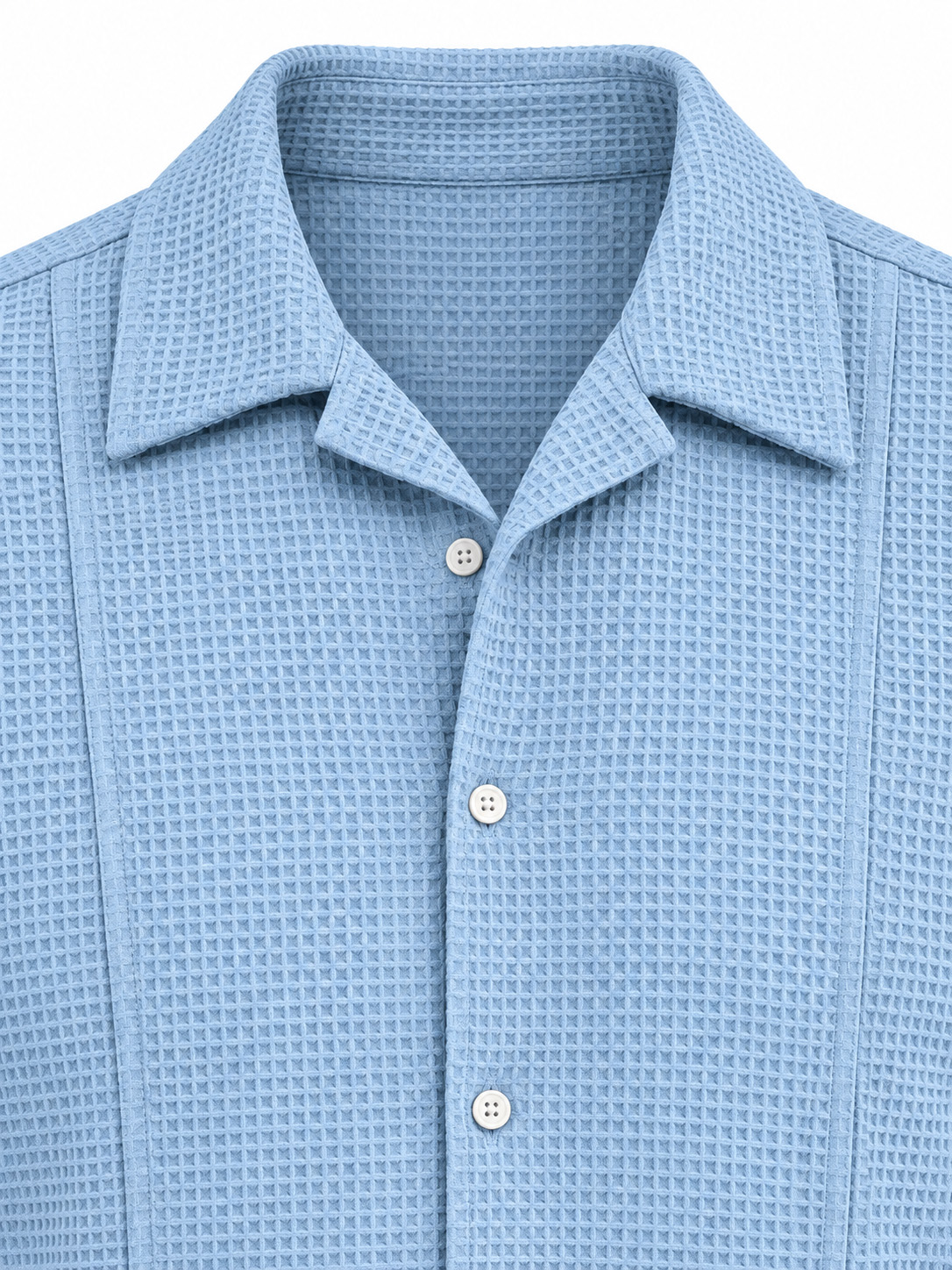 Men's Minimalist Waffle-Knit Long-Sleeve Button-Down Shirt with Stitching Detail