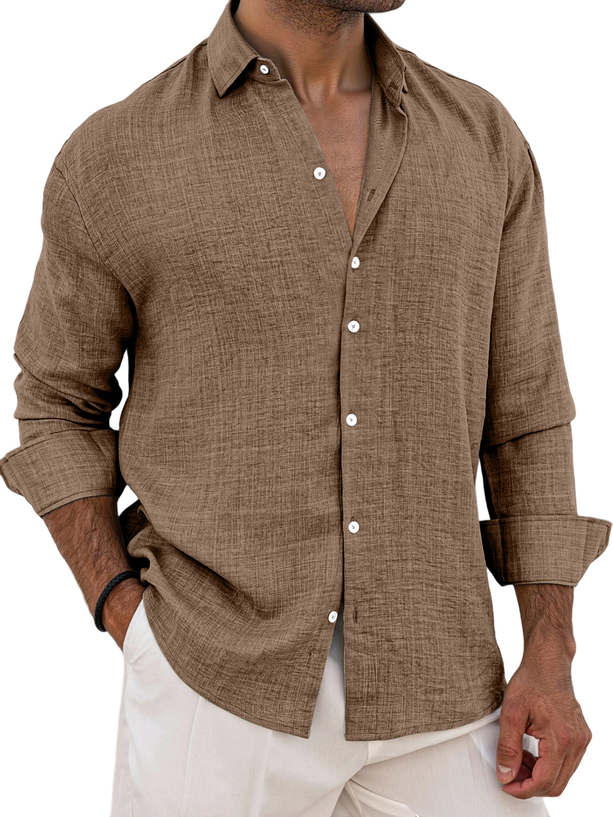 Men's Breathable And Comfortable Solid Color Long Sleeve Shirt