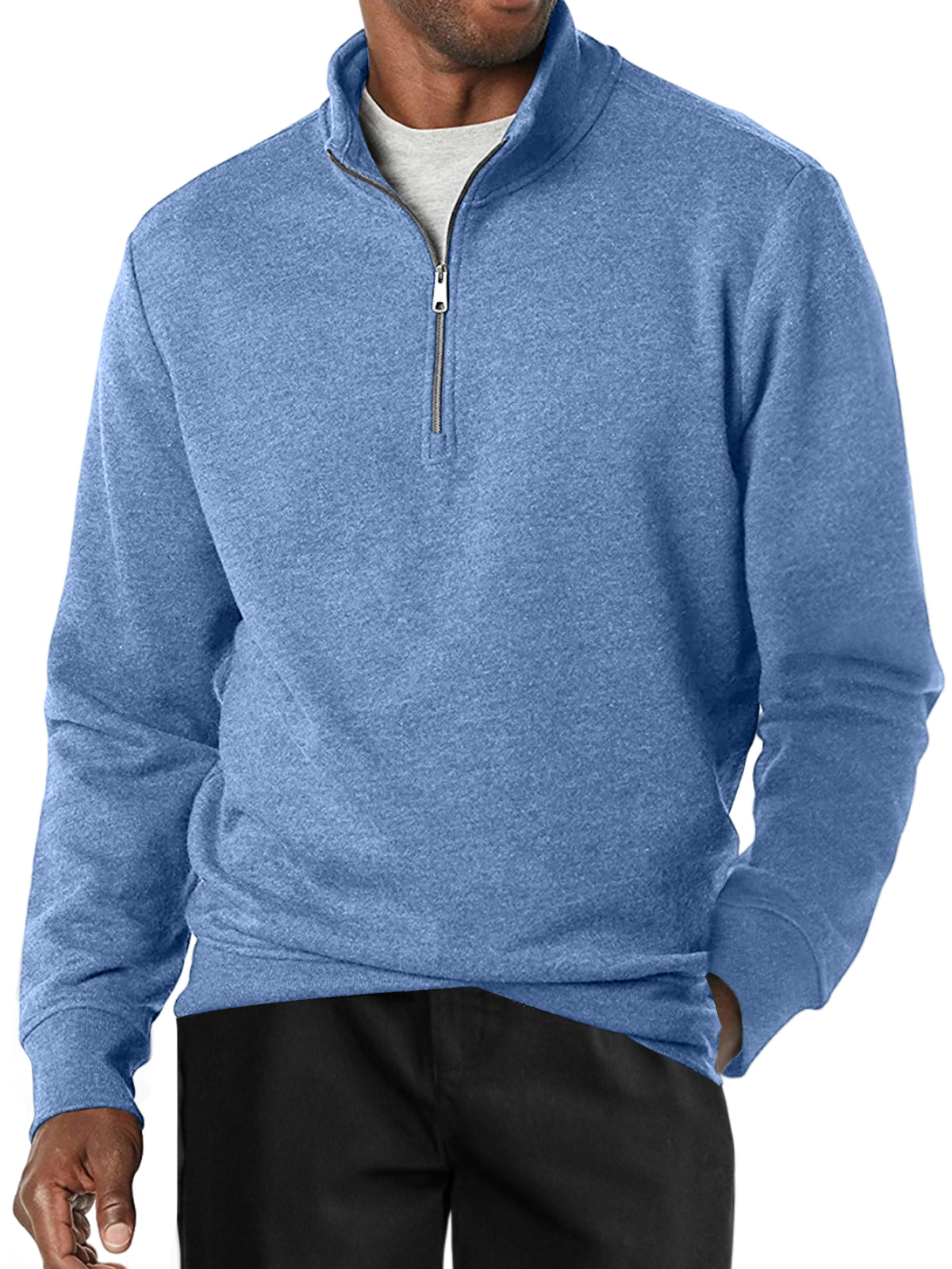 Men's Casual Stand Collar Zipper Solid Color Comfortable Long-sleeved Sweatshirt