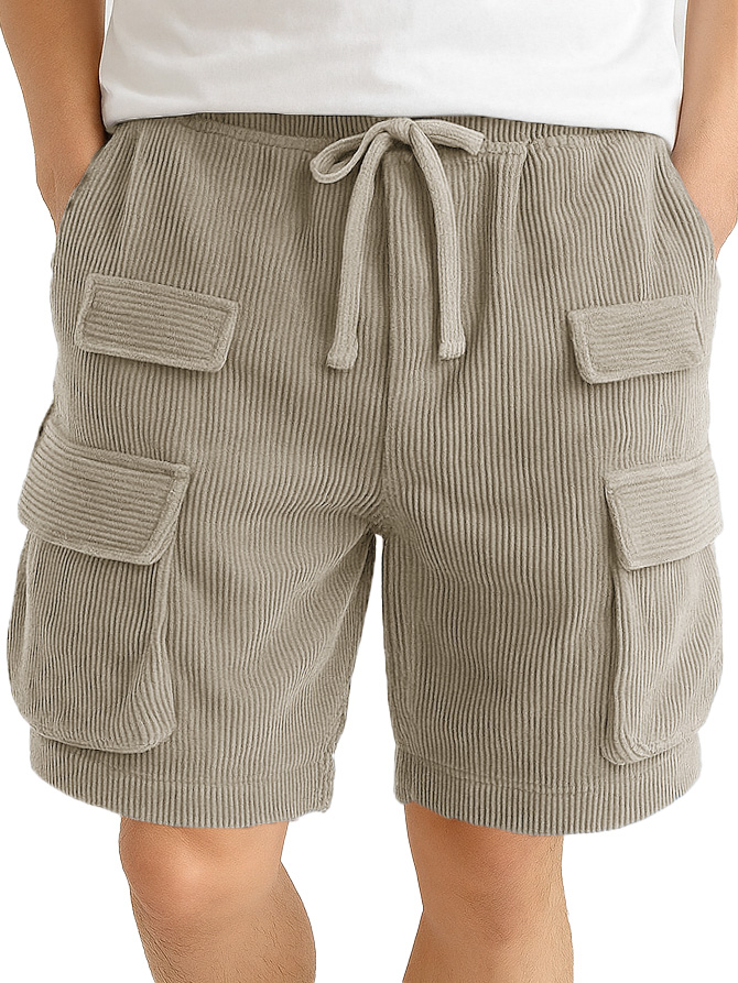 Men's Fashion Retro Outdoor Workwear Pocket Elastic Waist Drawstring Shorts