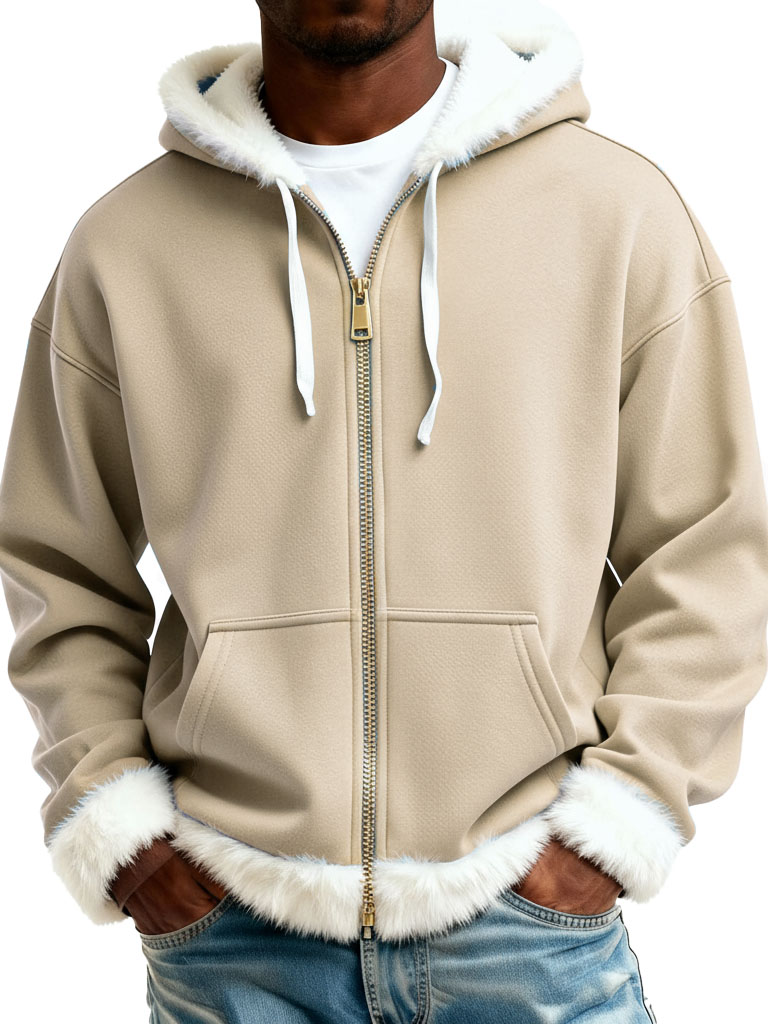Christmas Fashionable Casual Plush Zipper Long-Sleeve Hooded Jacket