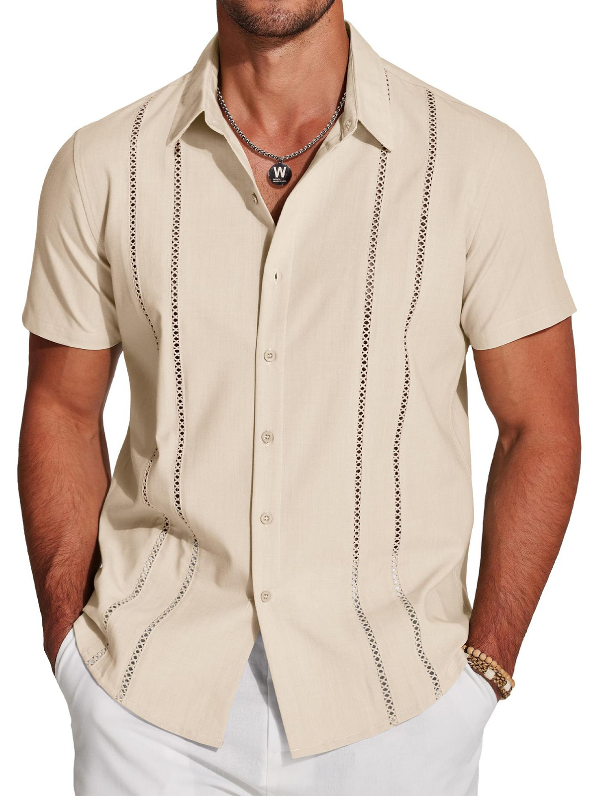 Men's Summer Solid Color Patchwork Short-Sleeved Shirt