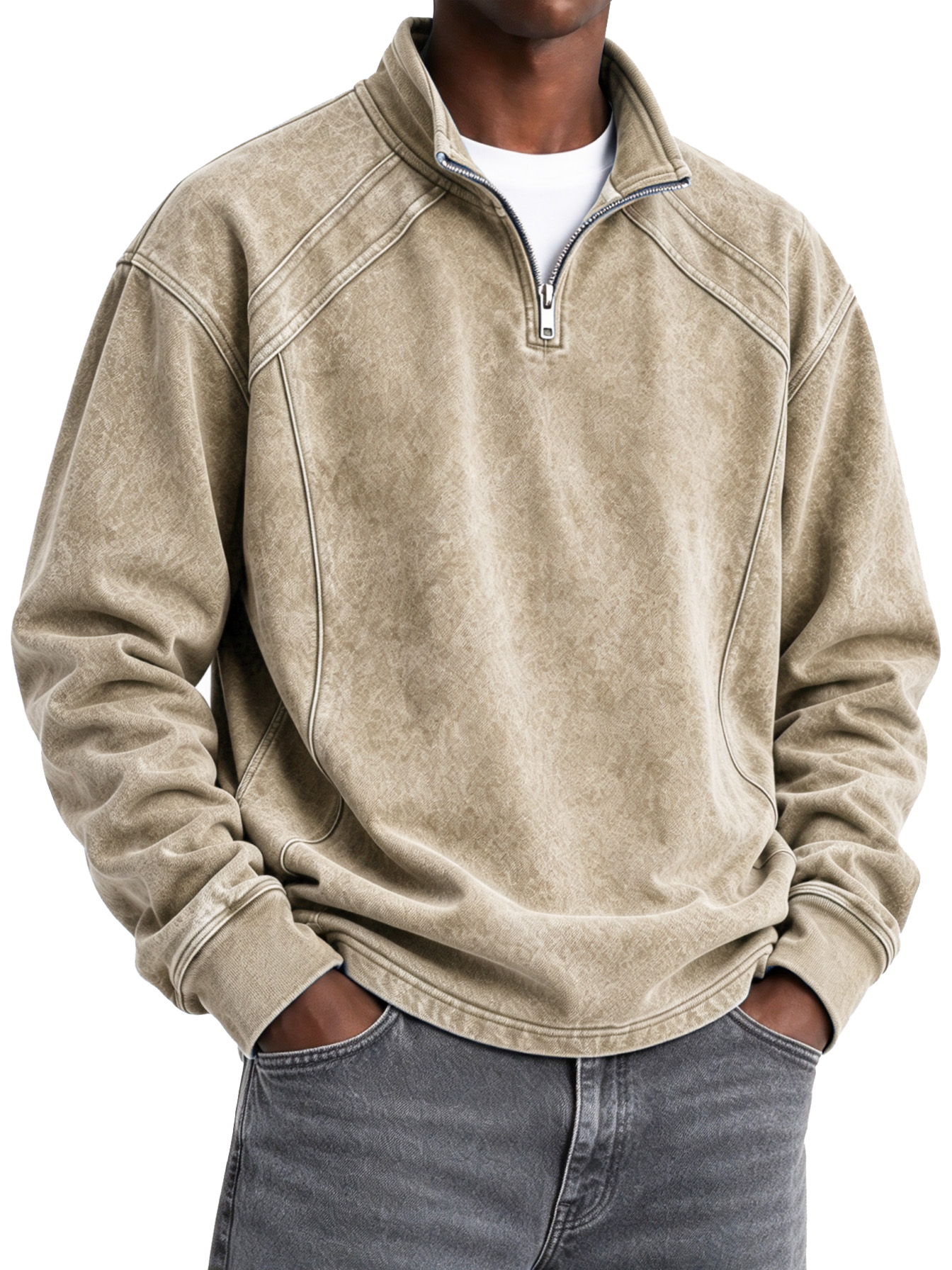 Men's Stylish Color-block Mock-neck Sweatshirt