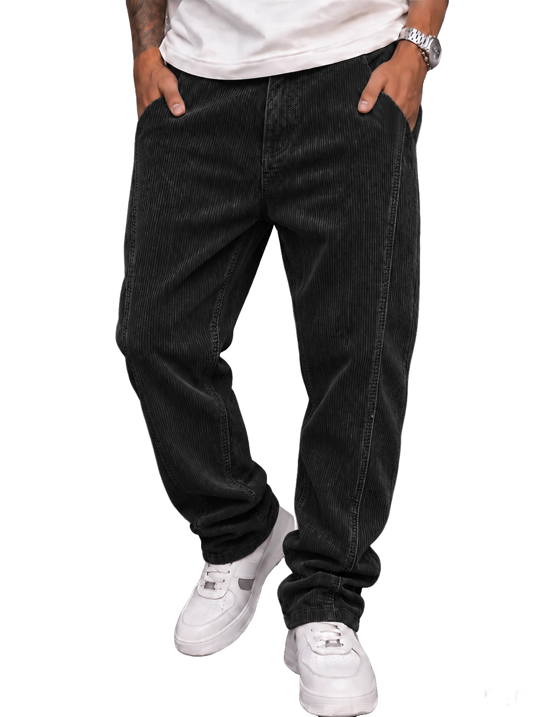Men's Casual Corduroy Trousers with Minimalist Stitching and Panel Details