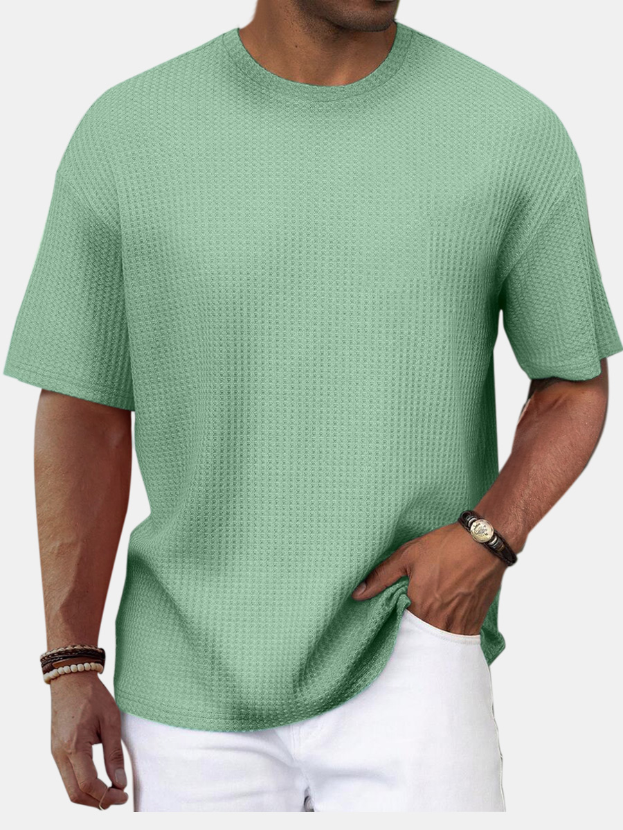 Men's Summer Casual Wave Pattern Solid Color Short Sleeve T-shirt
