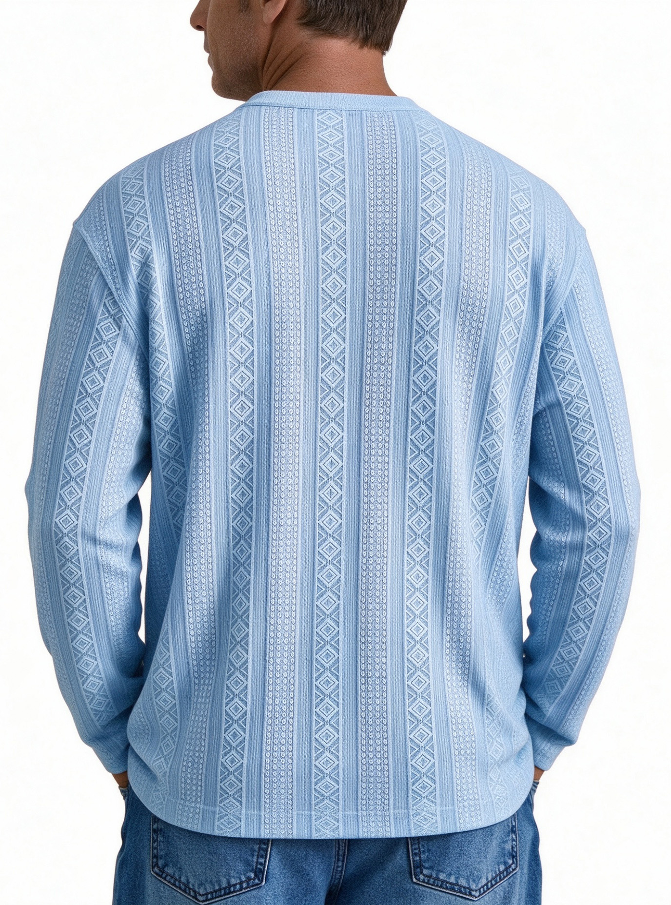 Men's Minimalist Textured Long-Sleeve Button-Front Henley
