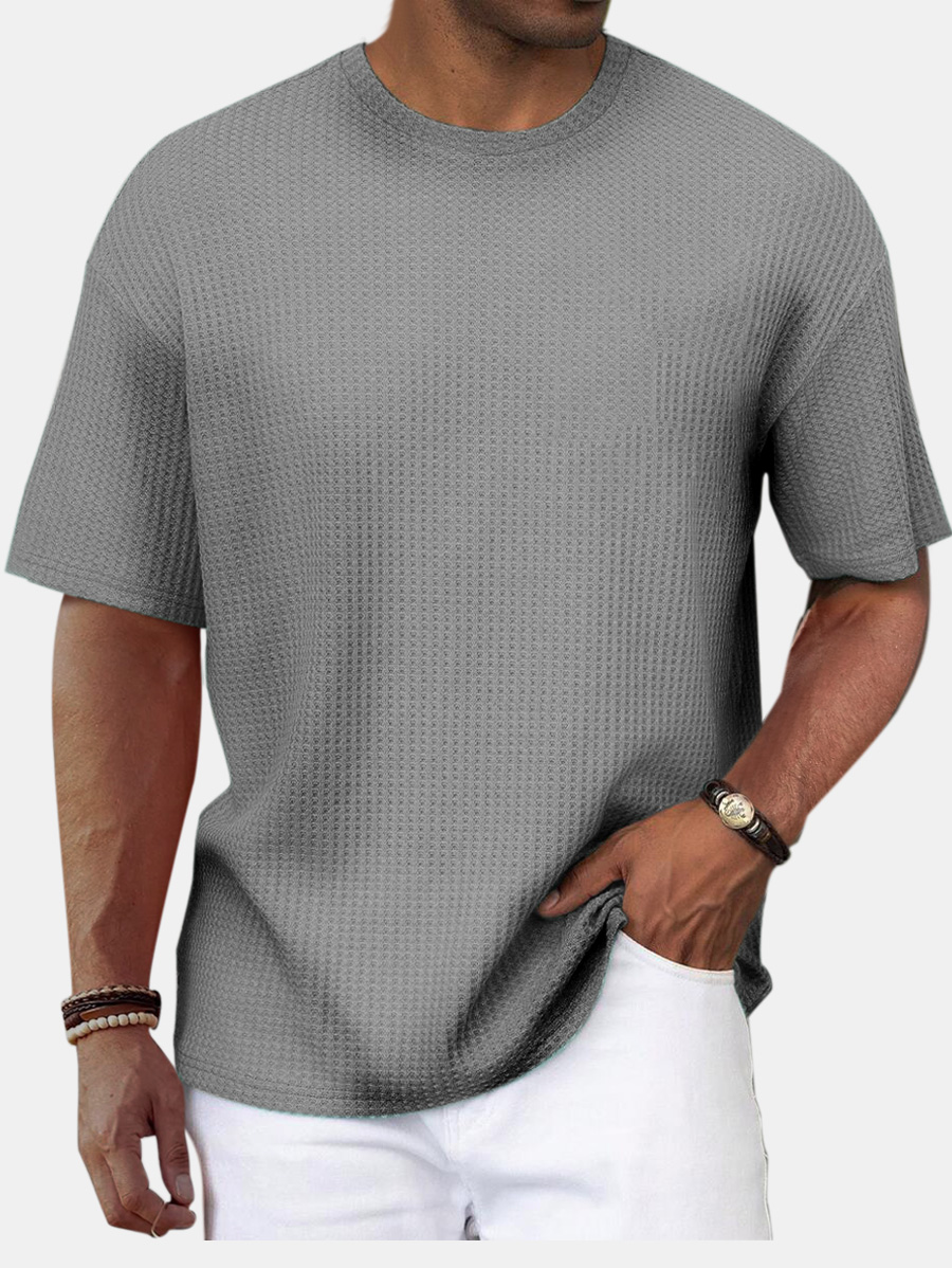 Men's Summer Casual Wave Pattern Solid Color Short Sleeve T-shirt