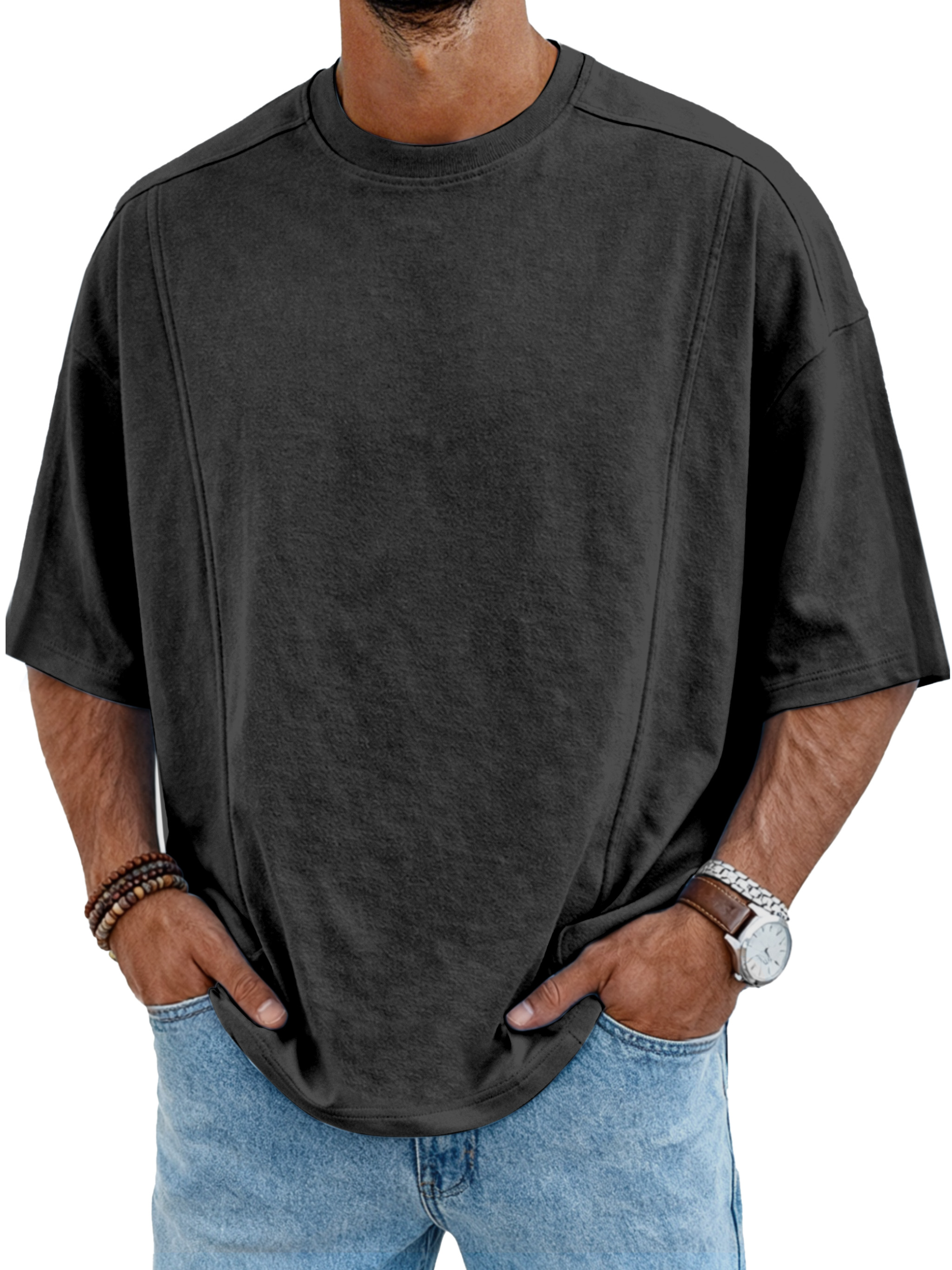 Men's Simple Deconstructed Design Round Neck Short-sleeved T-shirt