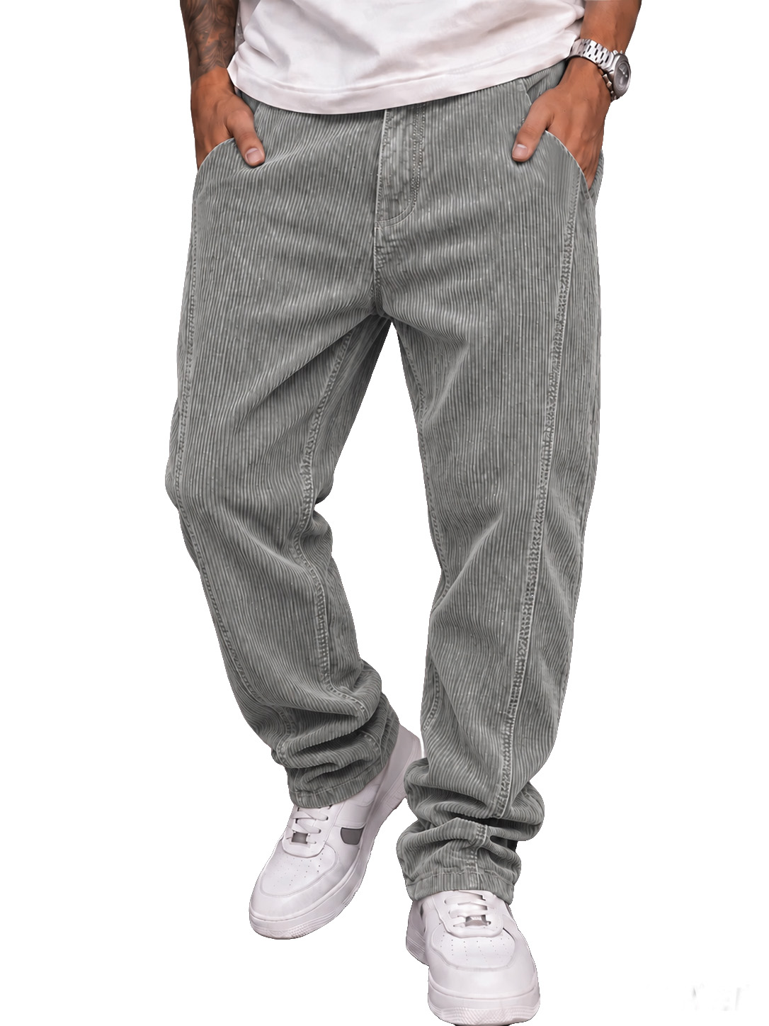 Men's Casual Corduroy Trousers with Minimalist Stitching and Panel Details