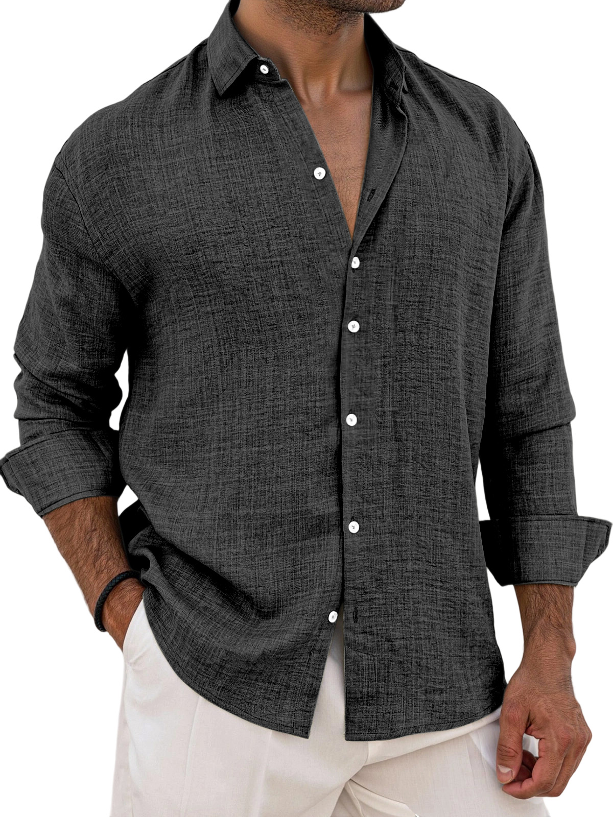 Men's Breathable And Comfortable Solid Color Long Sleeve Shirt