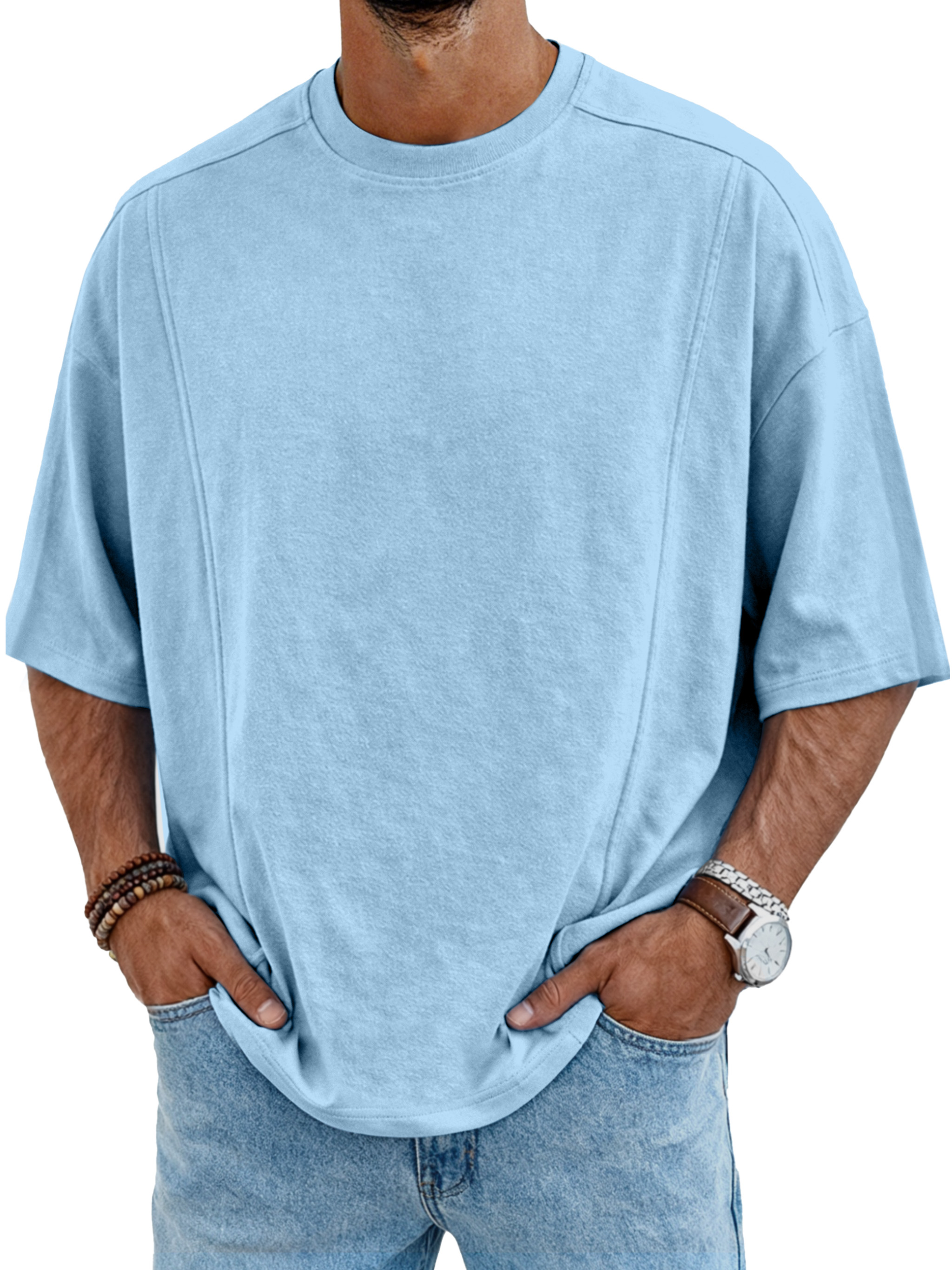 Men's Simple Deconstructed Design Round Neck Short-sleeved T-shirt