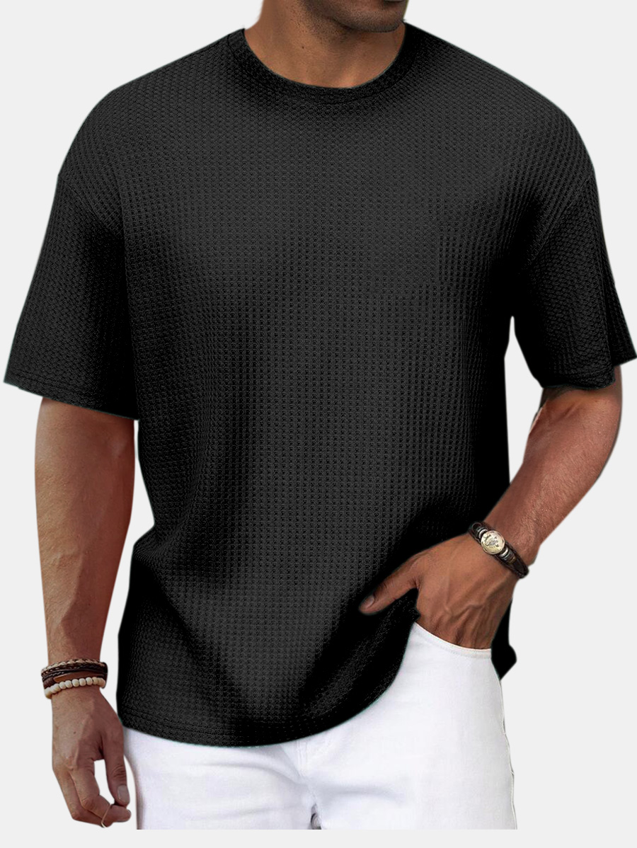 Men's Summer Casual Wave Pattern Solid Color Short Sleeve T-shirt
