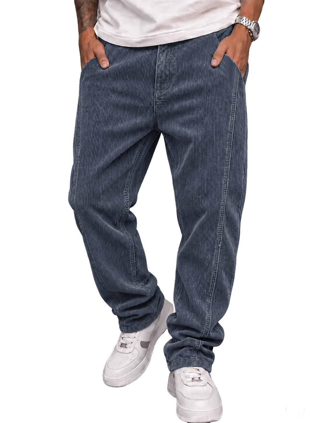 Men's Casual Corduroy Trousers with Minimalist Stitching and Panel Details