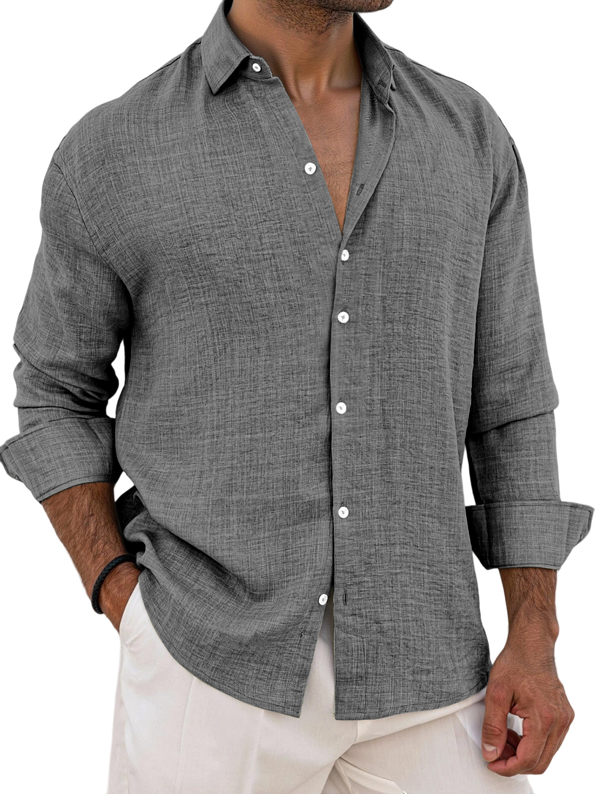 Men's Breathable And Comfortable Solid Color Long Sleeve Shirt